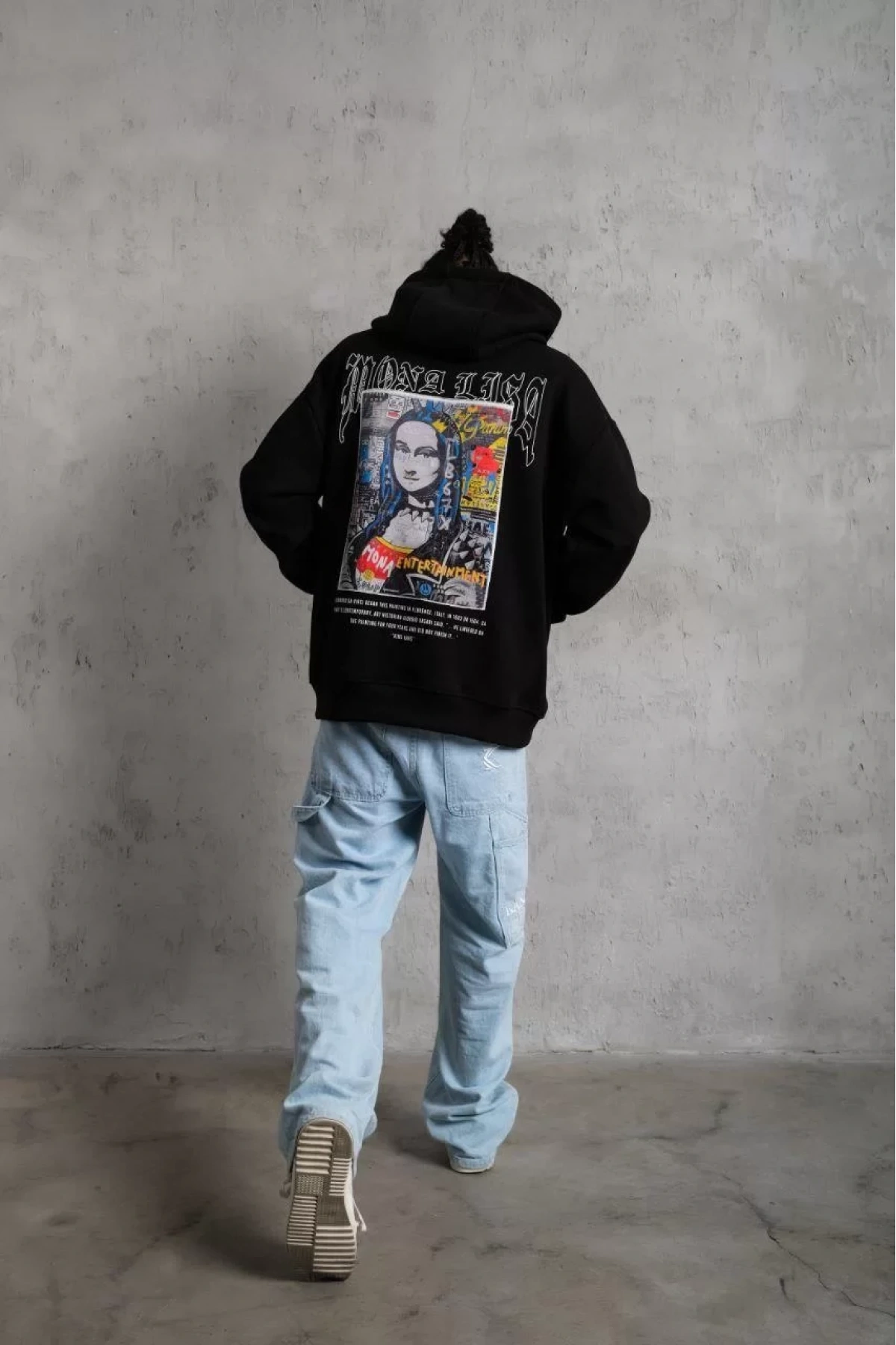 Erkek Baskılı Kapüşonlu ve Kanguru Cepli Sweat - Siyah