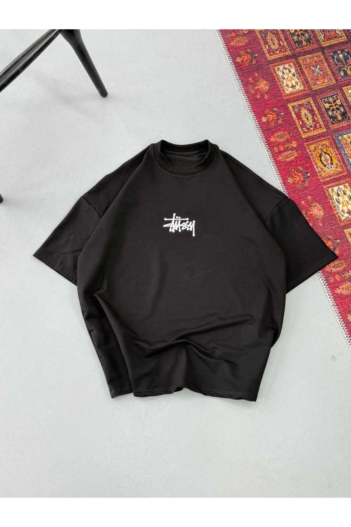 Erkek Baskılı Oversize T-shirt - Siyah