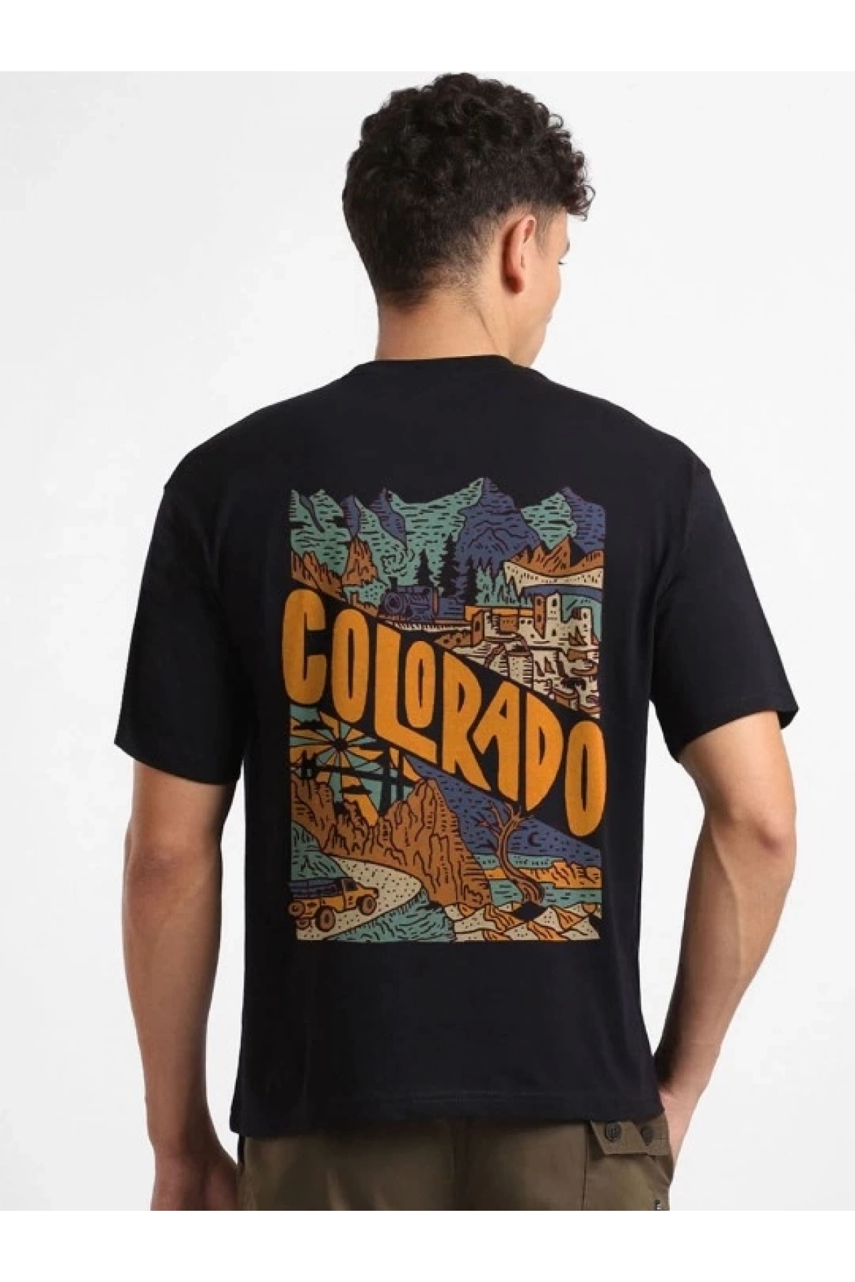 Erkek Baskılı Oversize T-shirt - Siyah