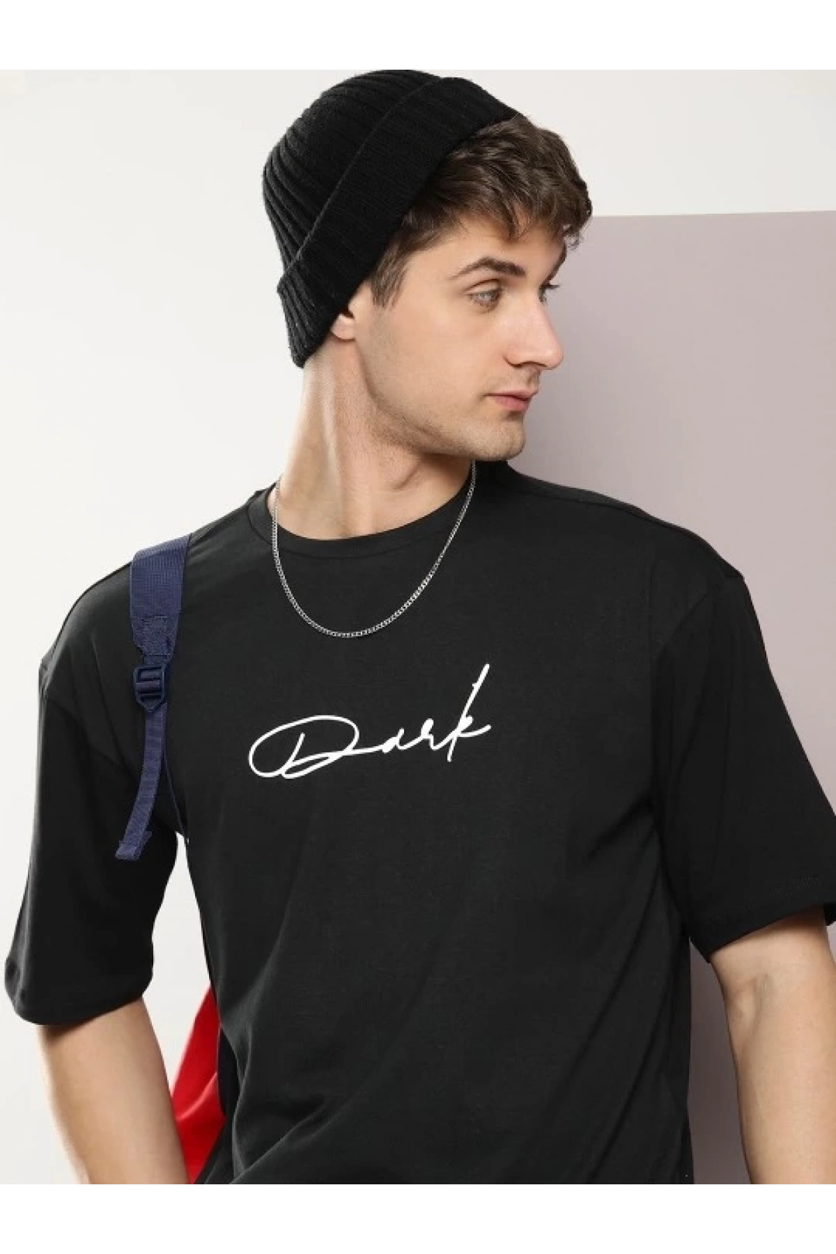 Erkek Baskılı Oversize T-shirt - Siyah