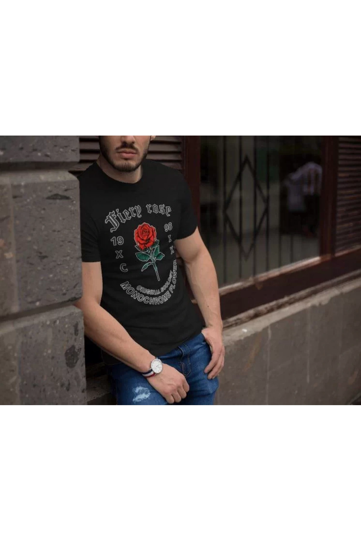 Erkek Bisiklet Yaka Baskılı Oversize T-Shirt - Siyah