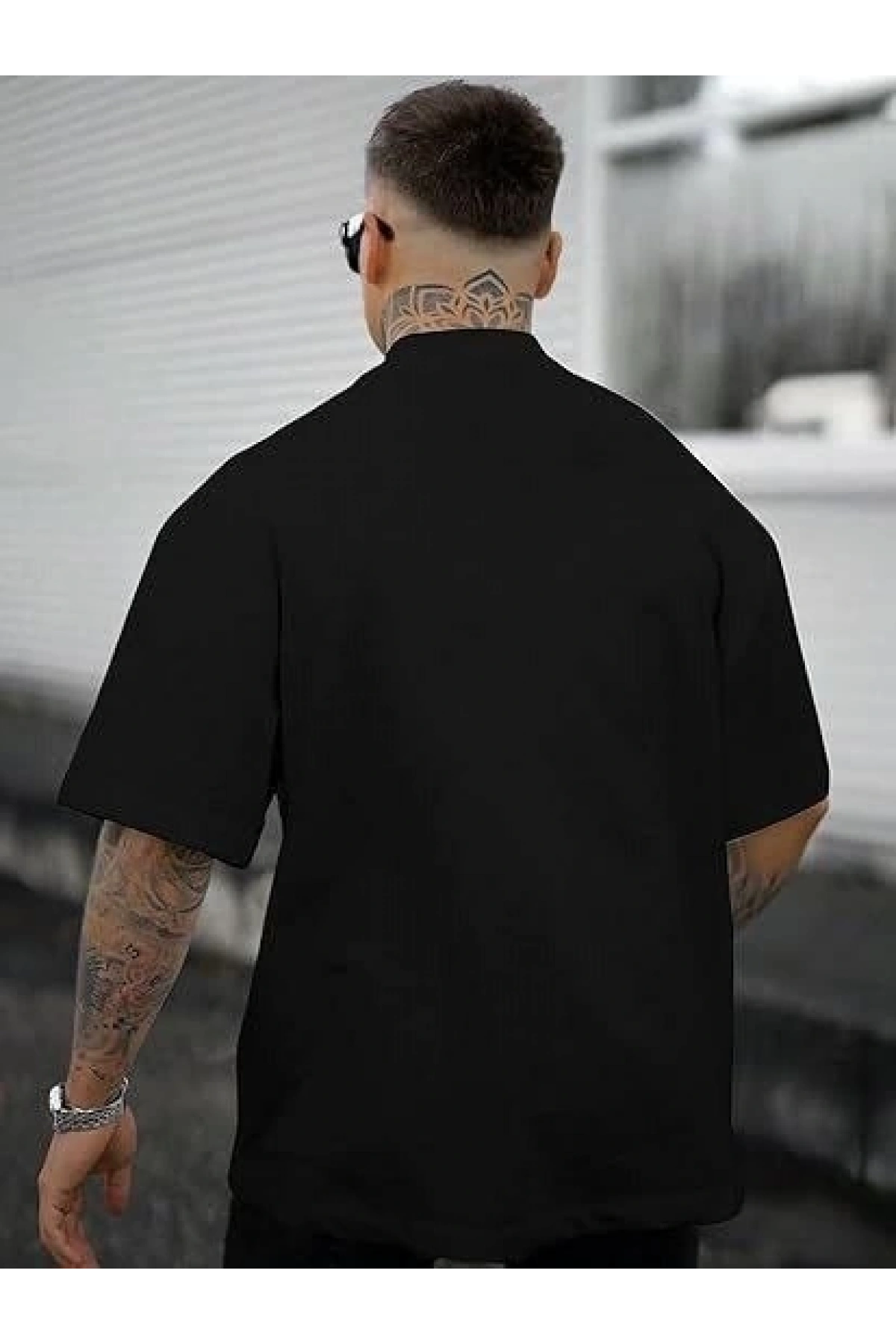 Erkek Bisiklet Yaka Kısa Kol Baskılı T-shirt - Siyah