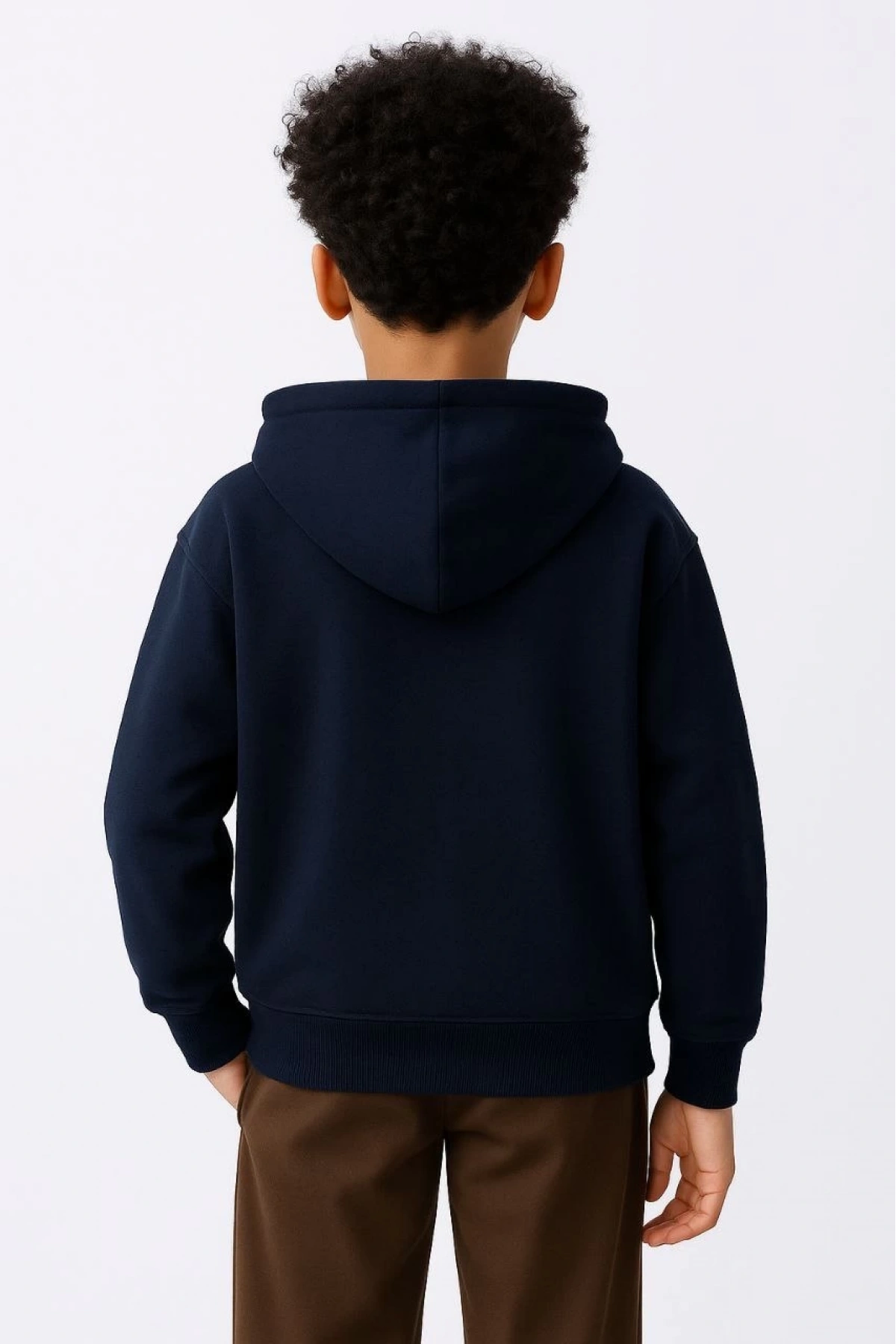 Erkek Çocuk Kapüşonlu Kanguru Çepli Tam Fermuarlı Hırka SweatShirt - Lacivert