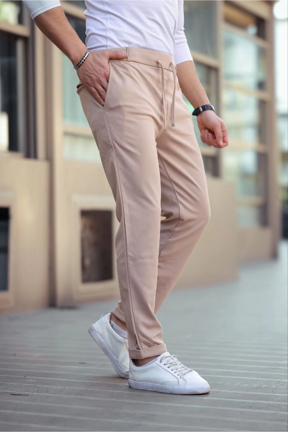 Erkek Diagonel Mikro dokulu Cepli Beli Lastilki Pantolon - Gri