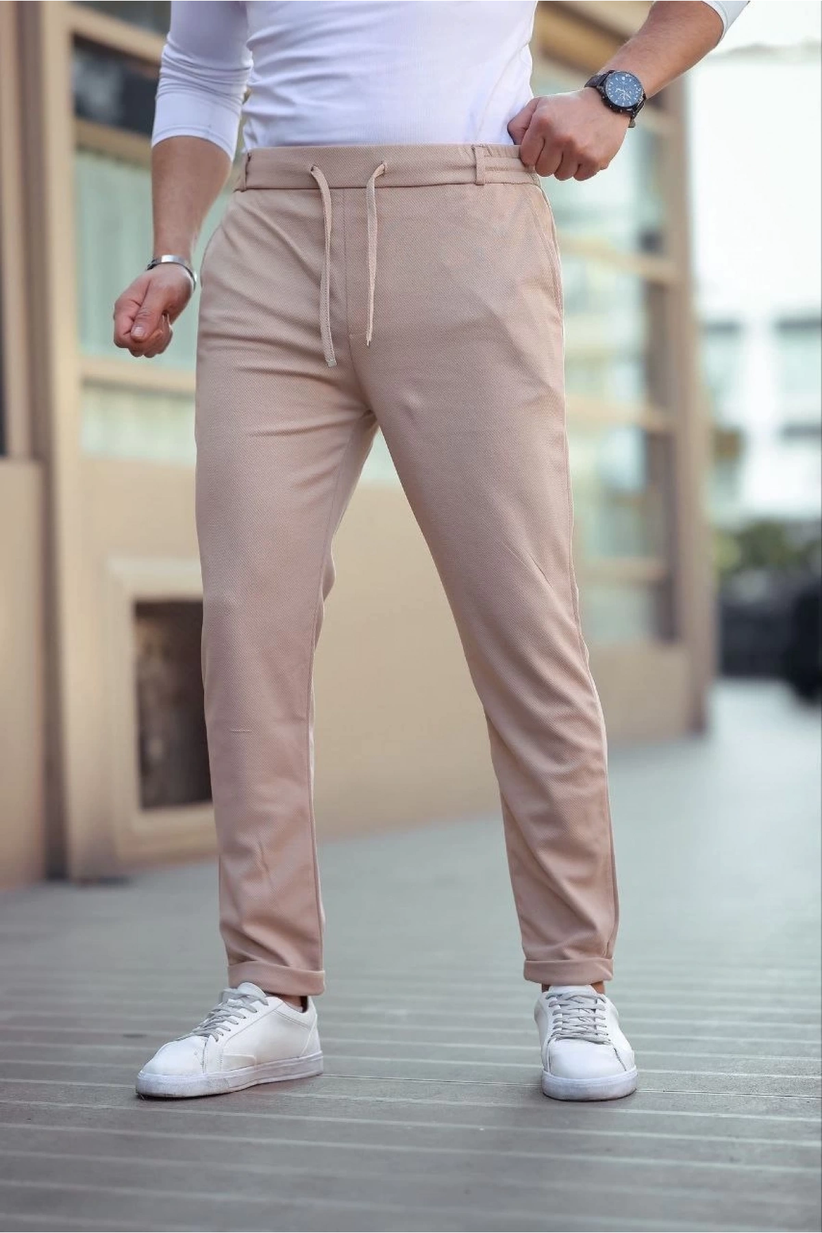 Erkek Diagonel Mikro dokulu Cepli Beli Lastilki Pantolon - Gri