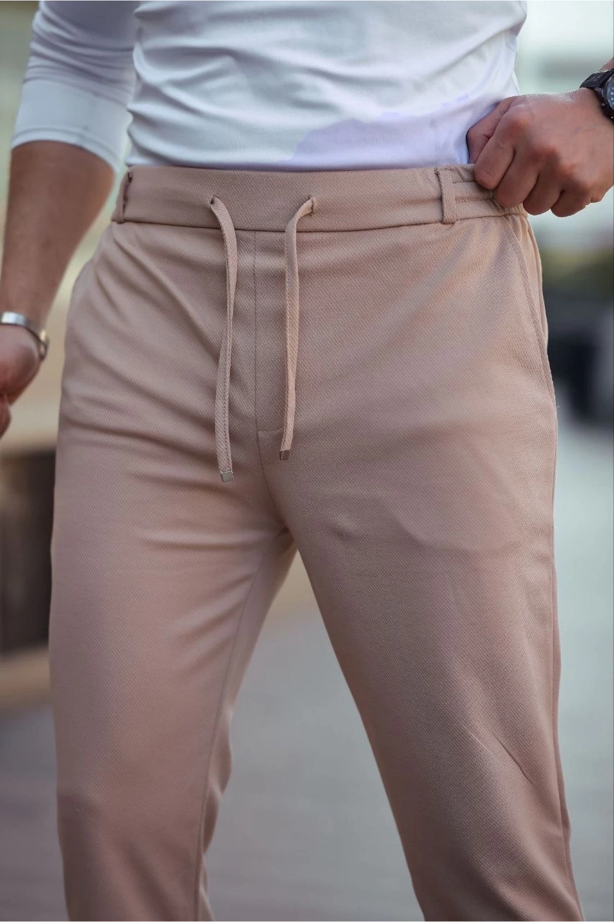 Erkek Diagonel Mikro dokulu Cepli Beli Lastilki Pantolon - Gri