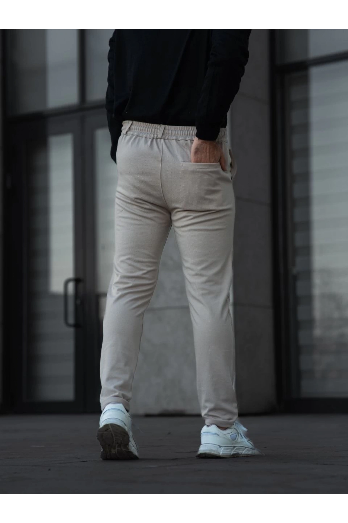 Erkek Diagonel Mikro dokulu Cepli Pantolon - Bej