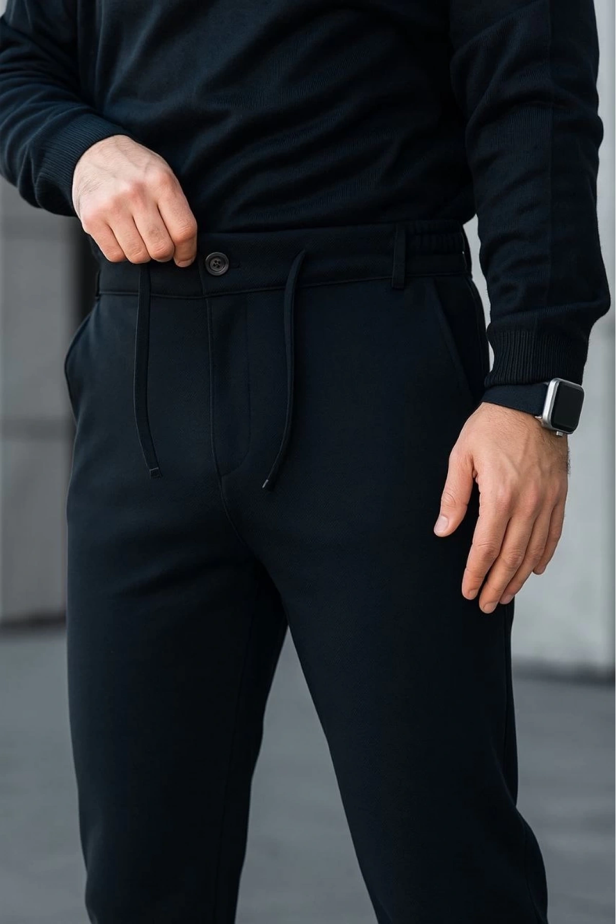 Erkek Diagonel Mikro dokulu Cepli Pantolon - Siyah