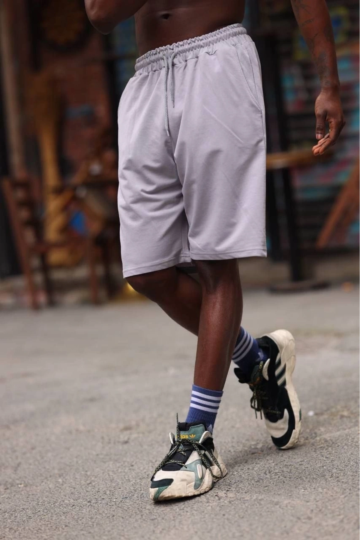 Erkek İki İplik Cepli Şort - Gri