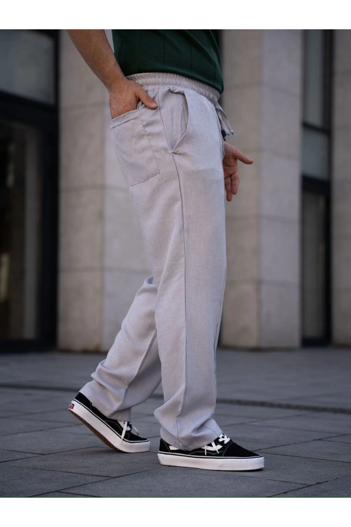 Erkek Keten Cepli Çıma Dikişli jogger Buggy Pantalon Rahat kalıp - Gri