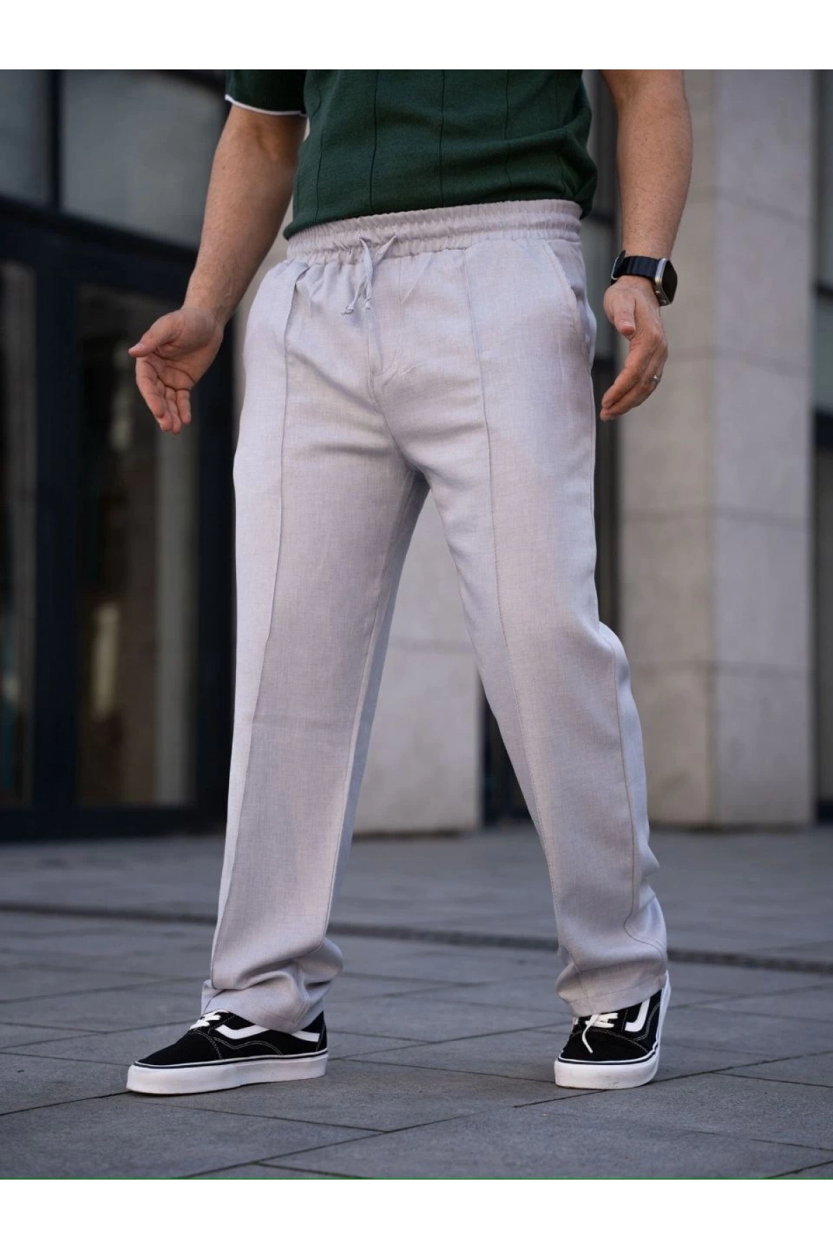 Erkek Keten Cepli Çıma Dikişli jogger Buggy Pantalon Rahat kalıp - Gri