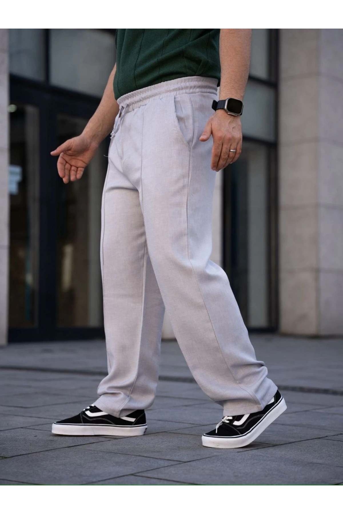 Erkek Keten Cepli Çıma Dikişli jogger Buggy Pantalon Rahat kalıp - Gri