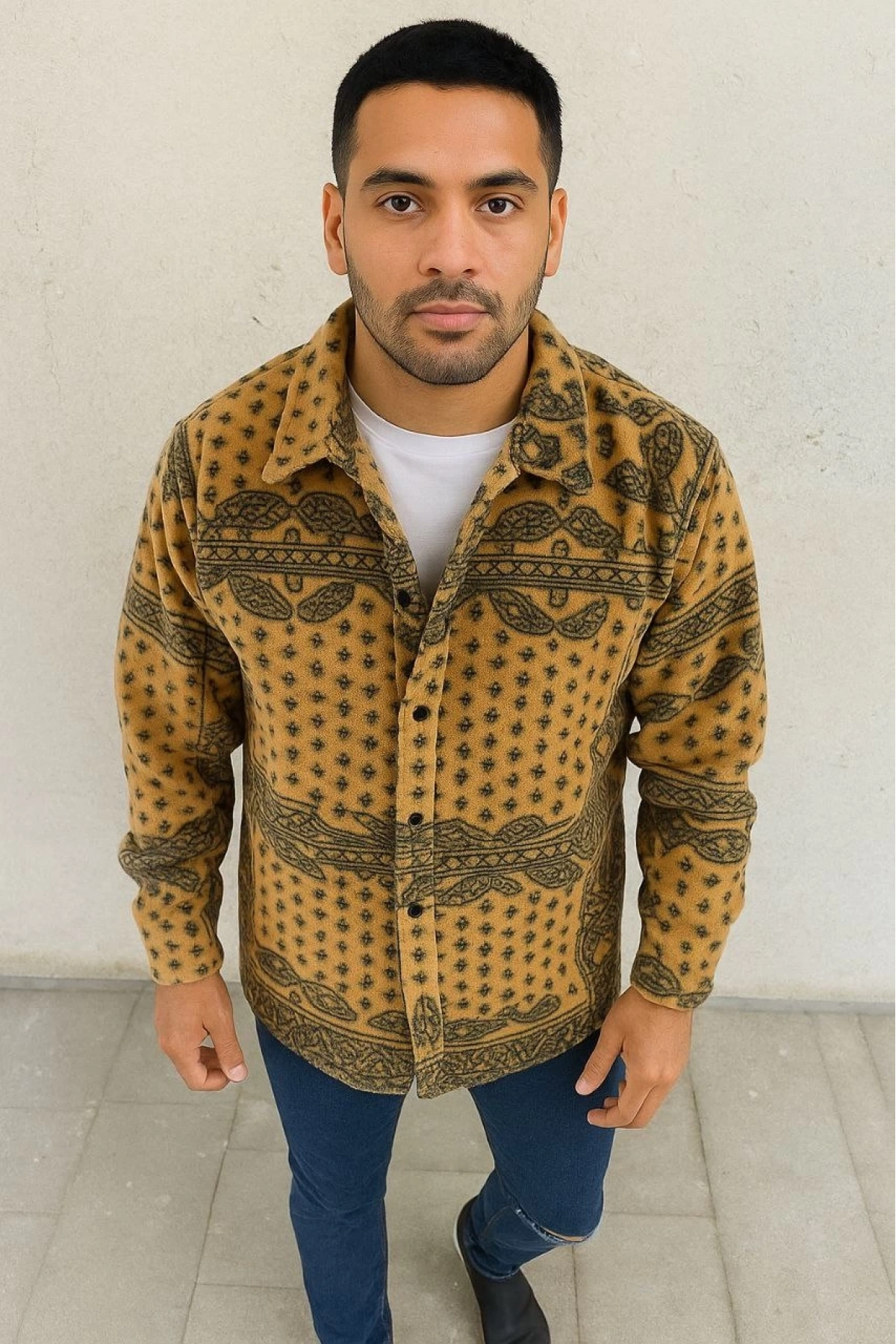 Erkek Polar Fermuarlı Sweatshirt – Kapüşonsuz, Cepli, Yumuşak Dokulu, Oversize Rahat Kalıp, Kışlık Sıcak Tutan Fermuarlı Üst - Sarı