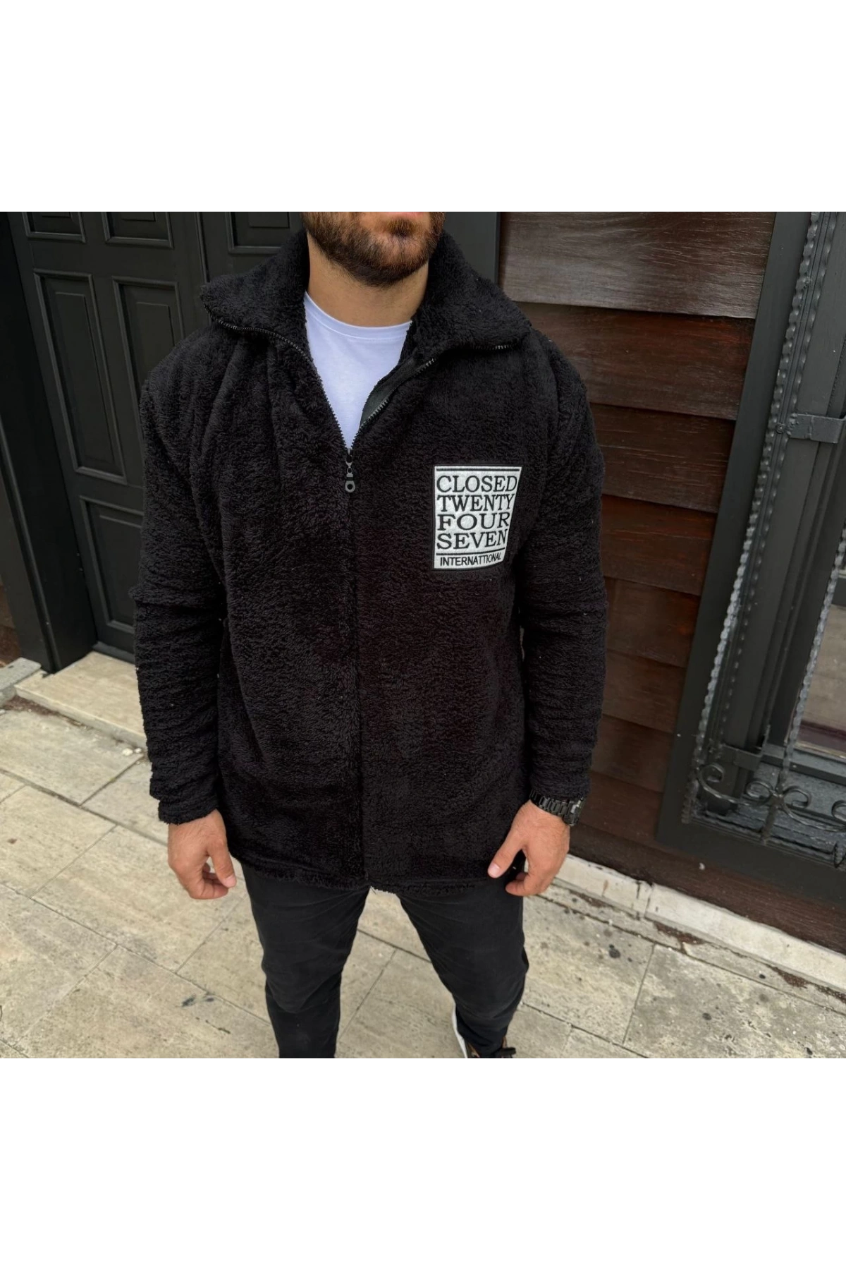 Erkek Polar Fermuarlı Sweatshirt – Kapüşonsuz, Cepli, Yumuşak Dokulu, Oversize Rahat Kalıp, Kışlık Sıcak Tutan Fermuarlı Üst - Siyah