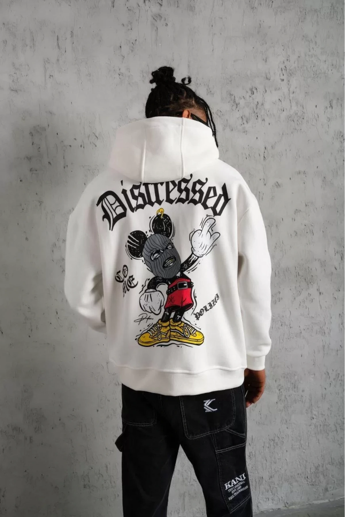 Erkek Üç İplik Baskılı Kapüşonlu Sweat - Beyaz