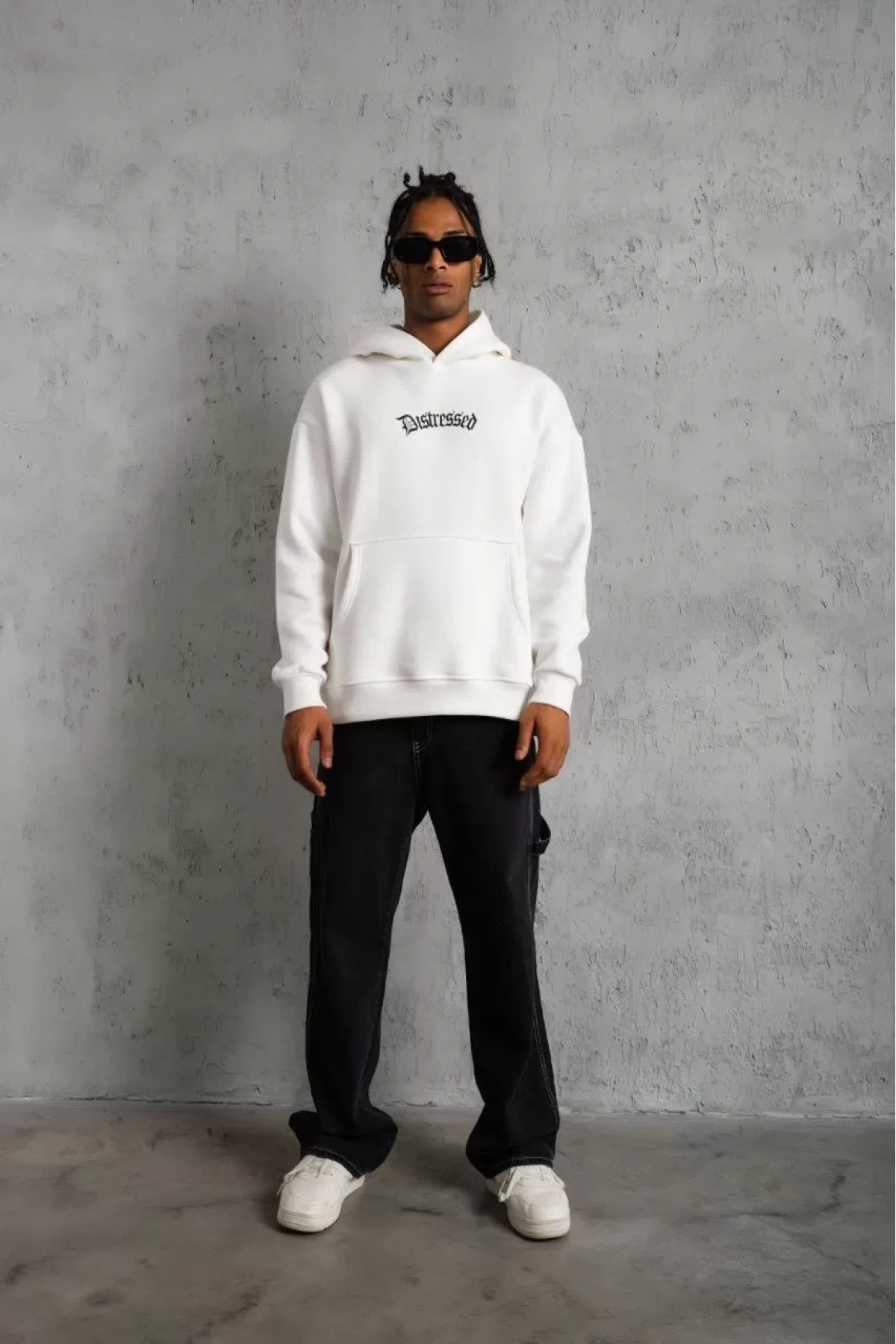 Erkek Üç İplik Baskılı Kapüşonlu Sweat - Beyaz