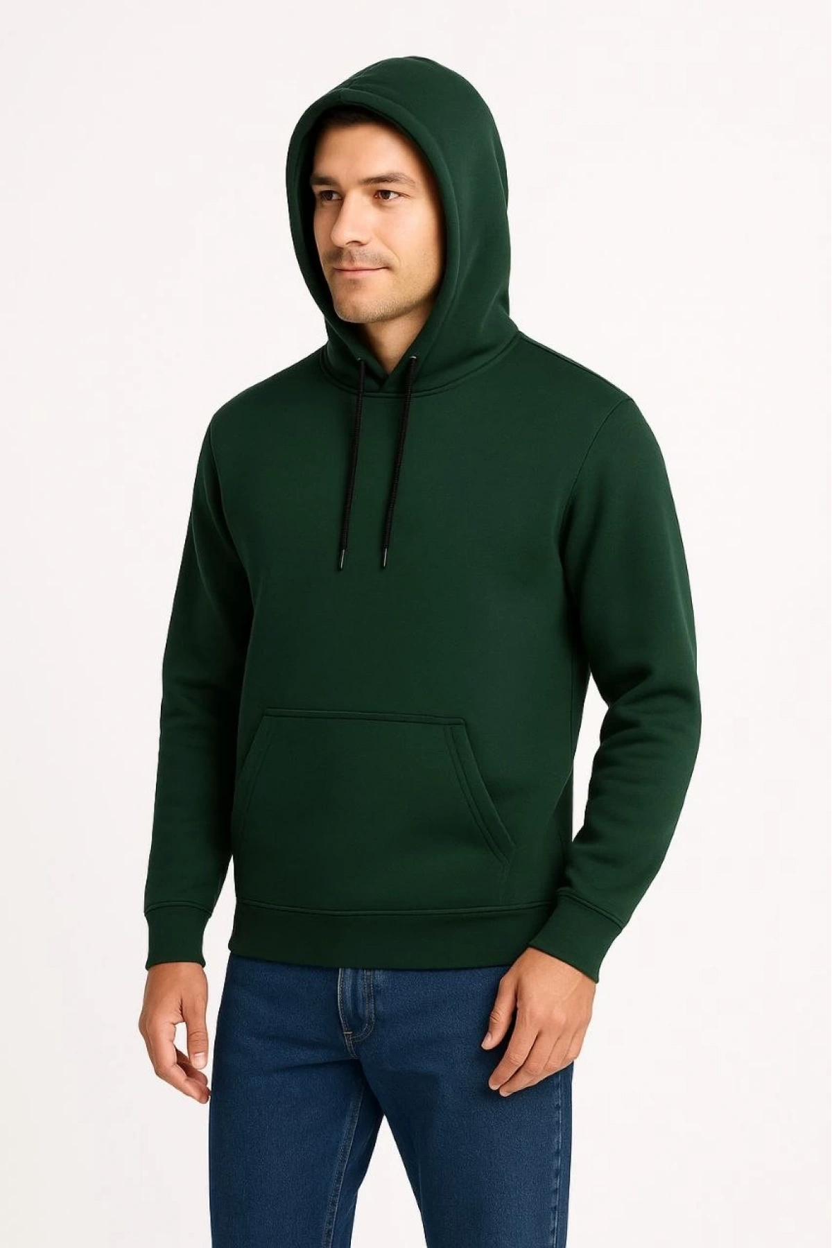 Erkek Üç İplik Kapüşonlu Kanguru Cepli SweatShirt hoodie - Haki
