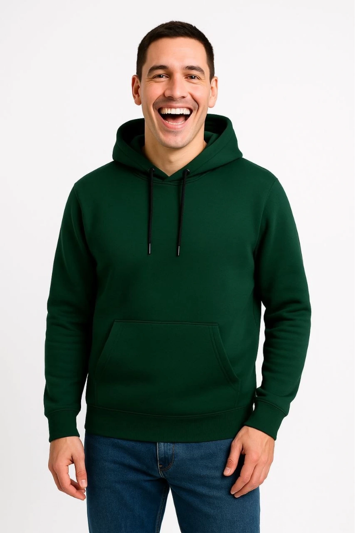 Erkek Üç İplik Kapüşonlu Kanguru Cepli SweatShirt hoodie - Haki