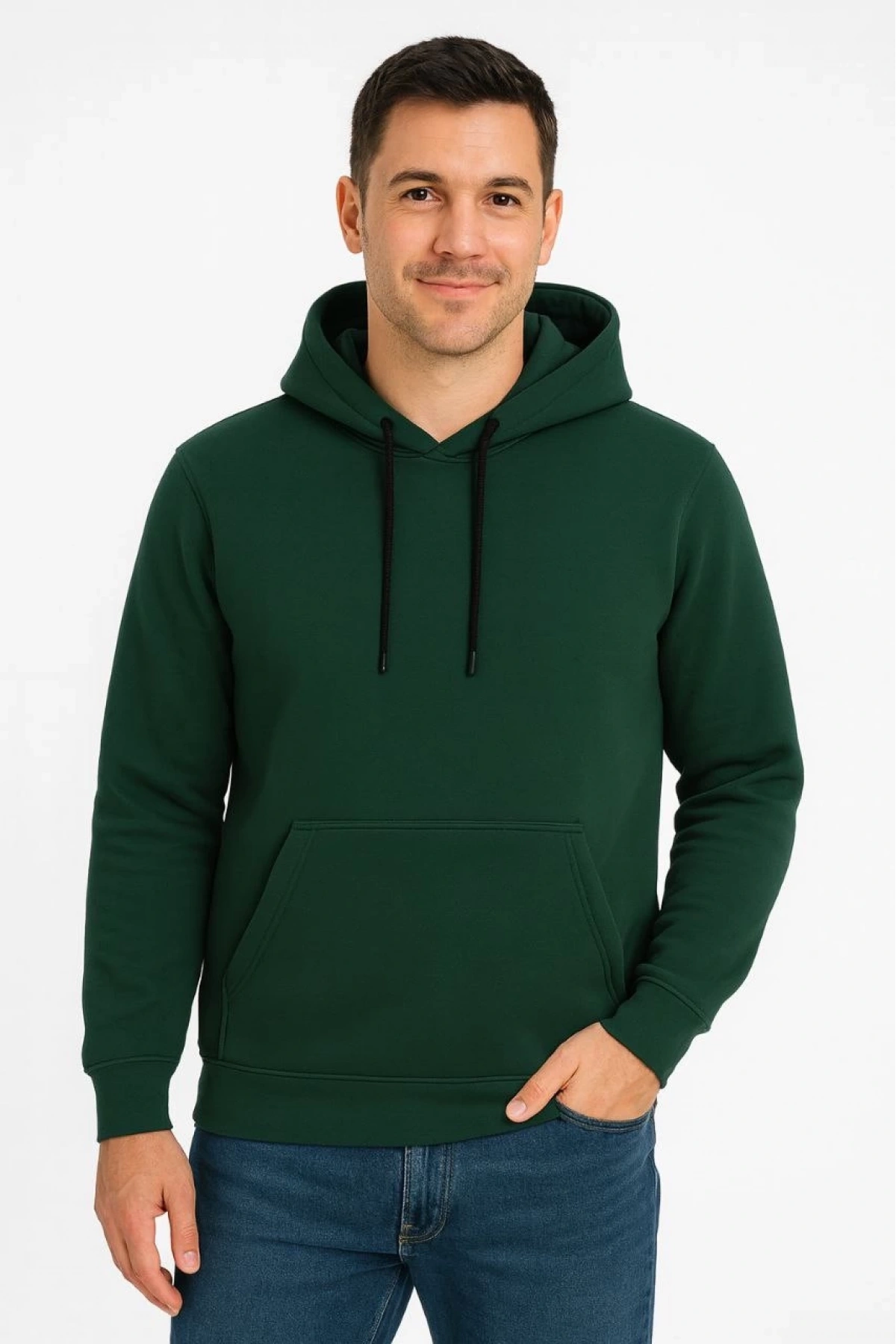 Erkek Üç İplik Kapüşonlu Kanguru Cepli SweatShirt hoodie - Haki