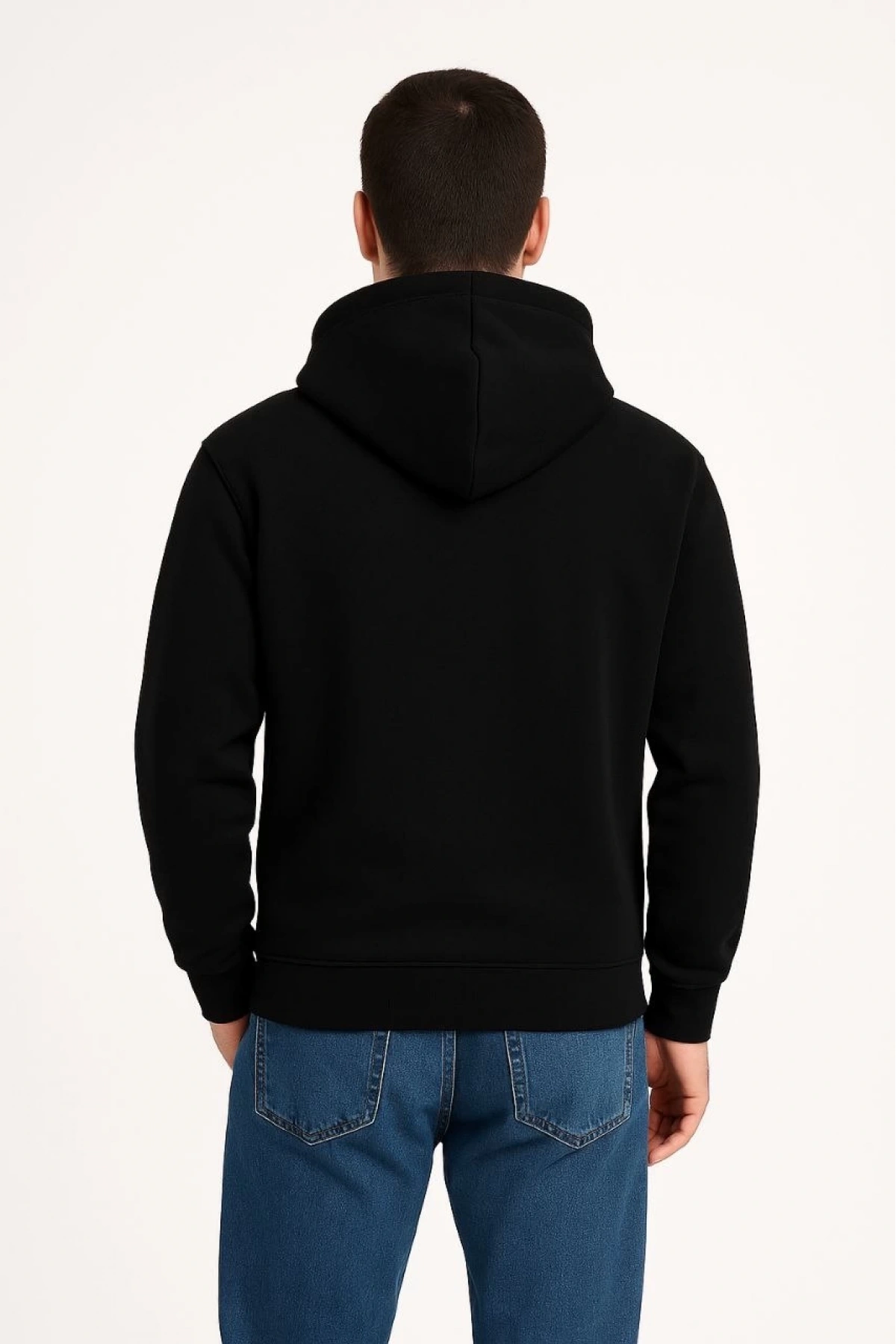 Erkek Üç İplik Kapüşonlu Kanguru Cepli SweatShirt hoodie - Siyah