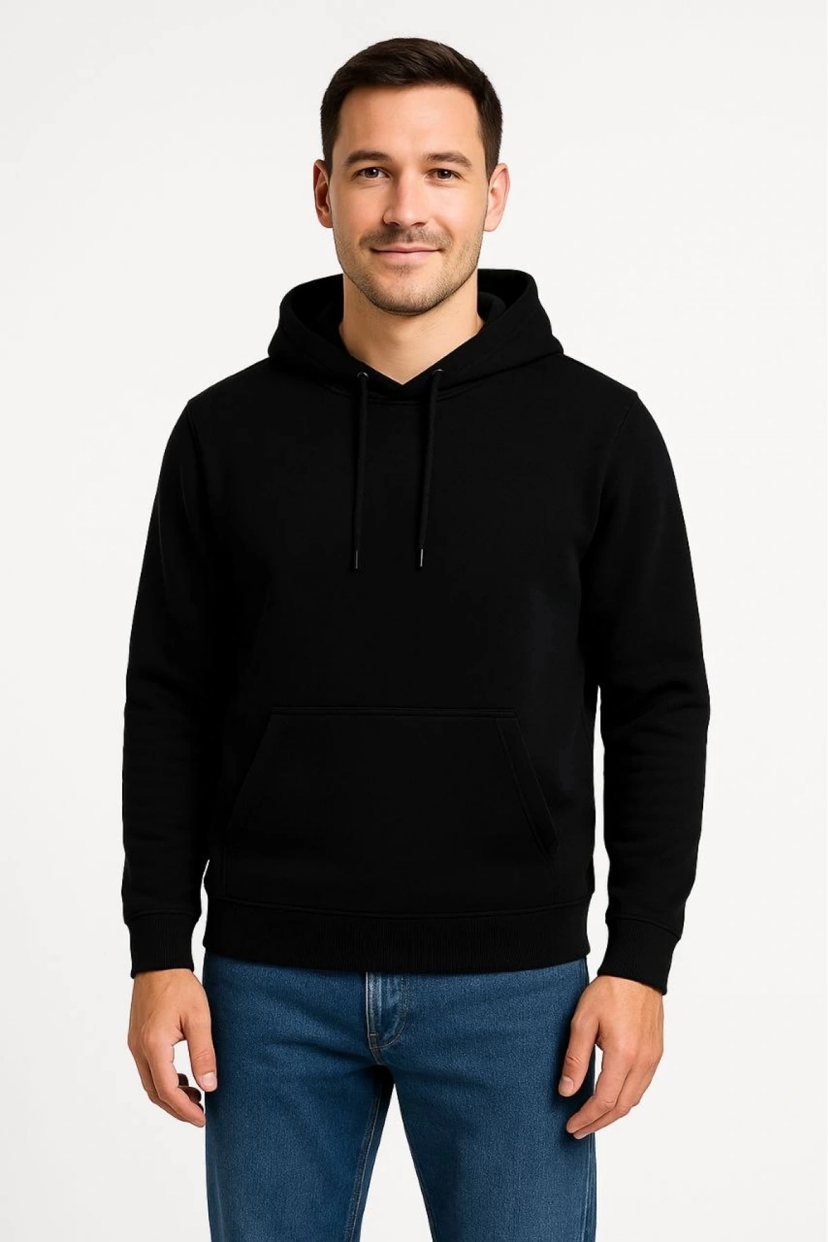 Erkek Üç İplik Kapüşonlu Kanguru Cepli SweatShirt hoodie - Siyah
