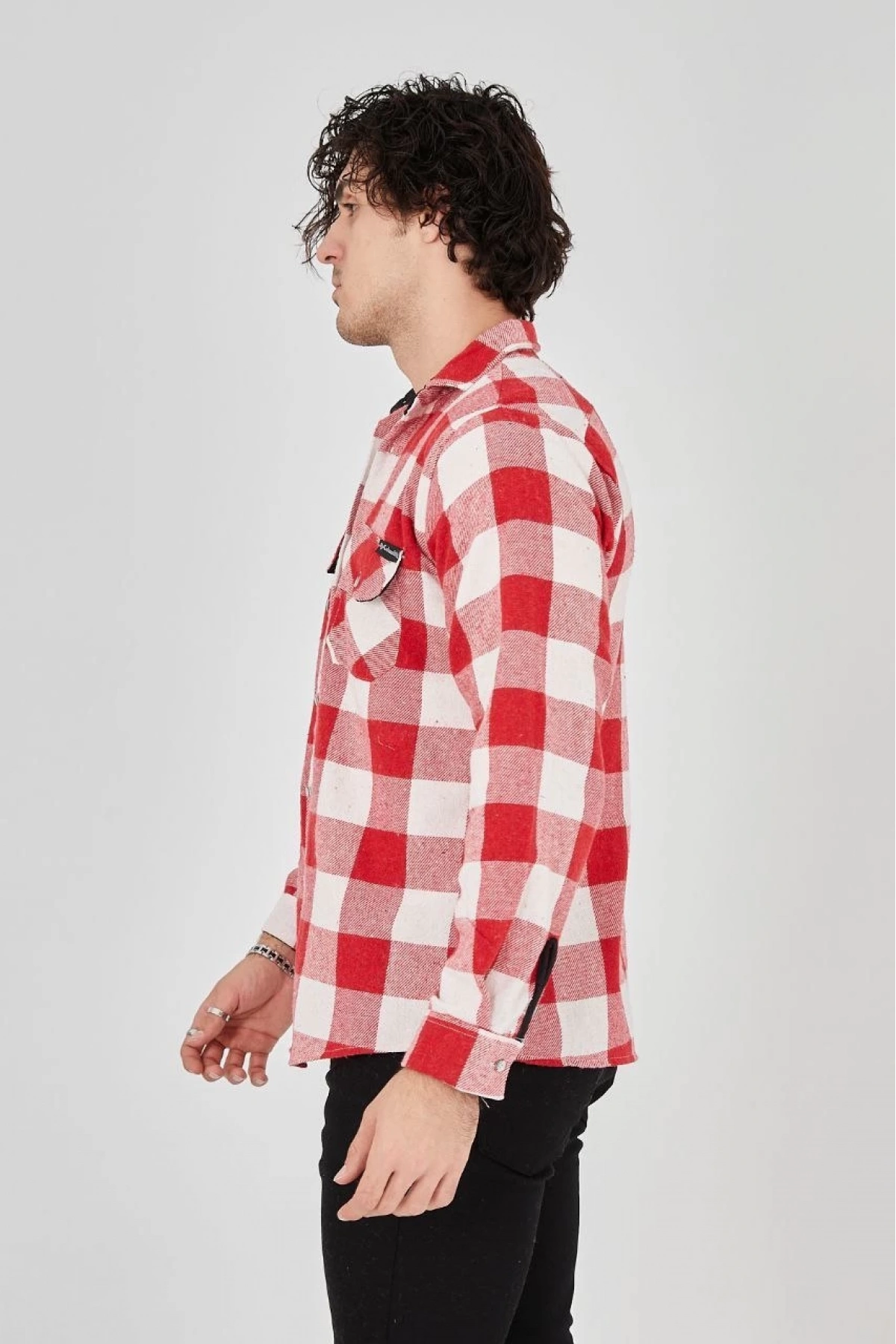 Erkek Oduncu Gömlek – Uzun Kollu, Şardonlu Kumaş, Kareli Desen, Regular Fit, Manşetli, Çift Cepli, Rahat Günlük Bahar & Kış Stil - Kırmızı
