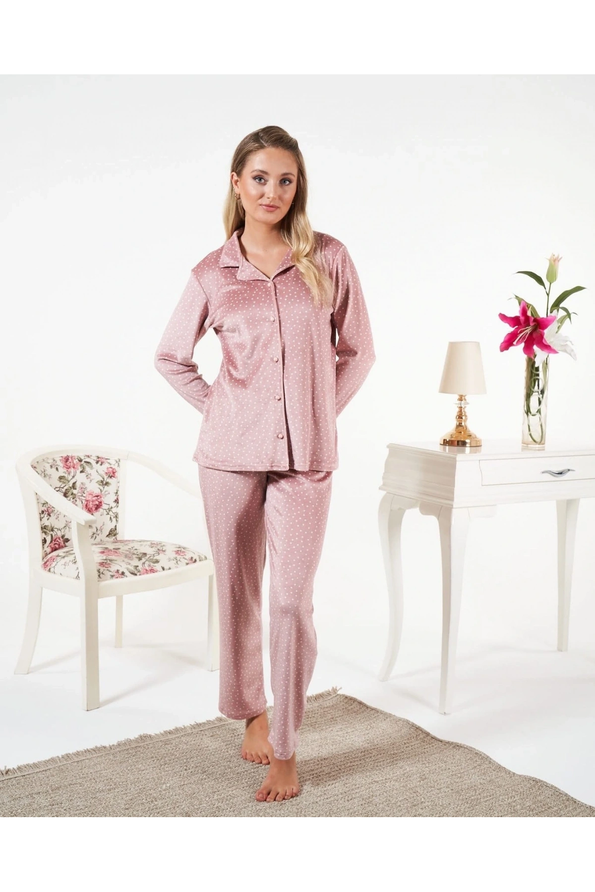 Estiva 25361 Gömlek Yaka Kadife Pijama Takımı