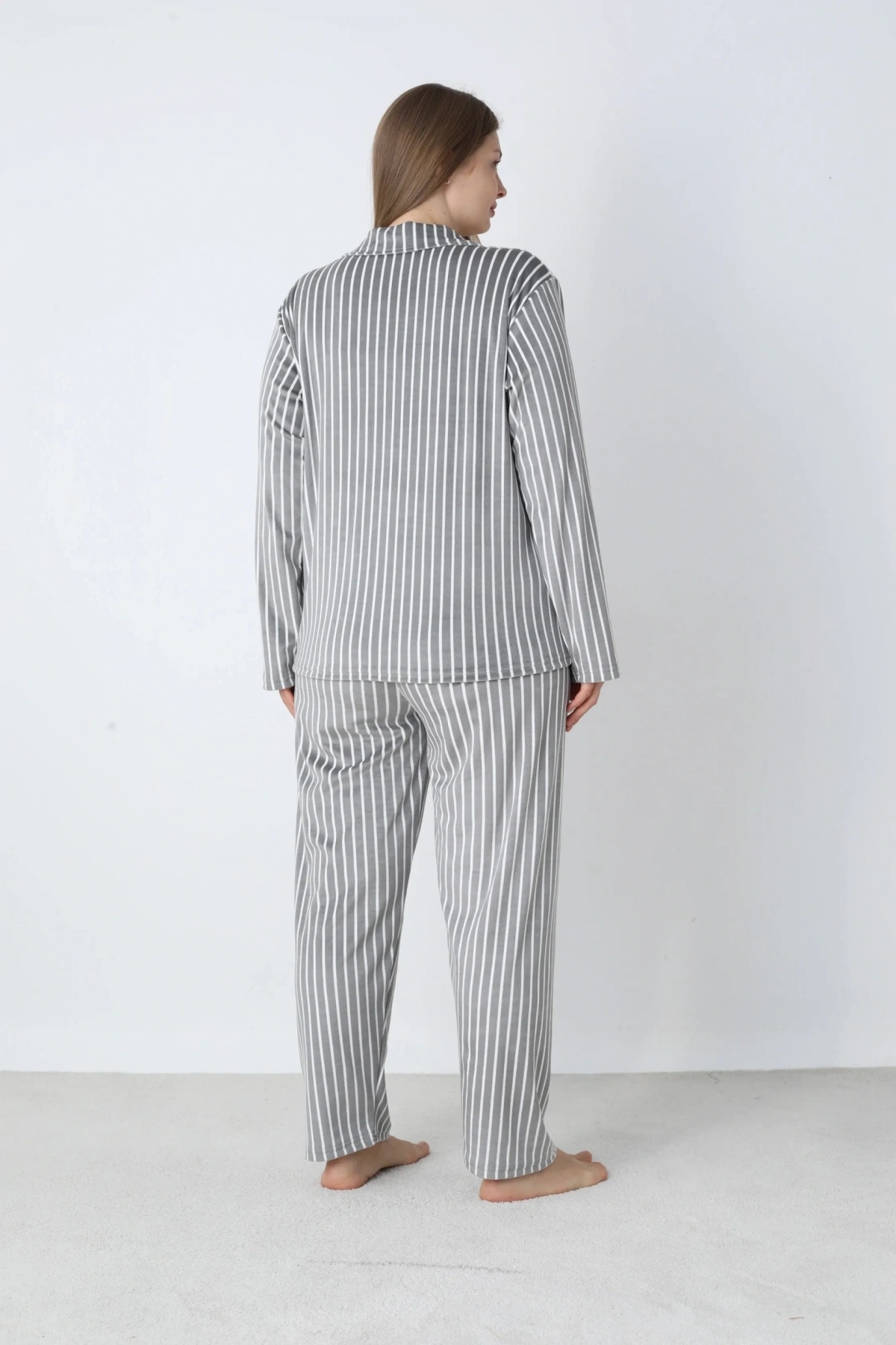 Estiva 25370 Gömlek Yaka Battal Kadife Pijama Takımı