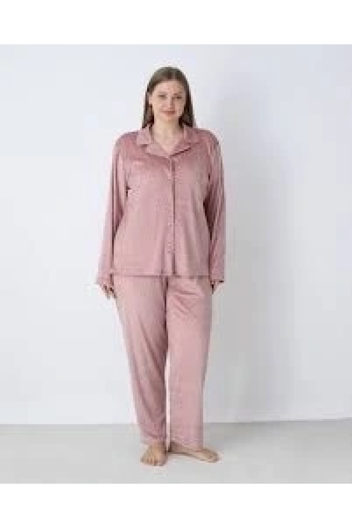Estiva 25371 Gömlek Yaka Battal Kadife Pijama Takımı