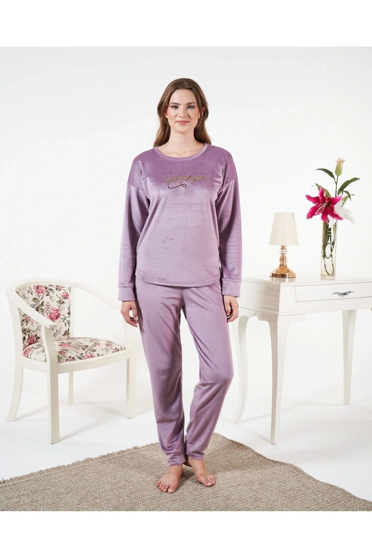 Estiva 25381 Uzun Kol Kadife Pijama Takımı