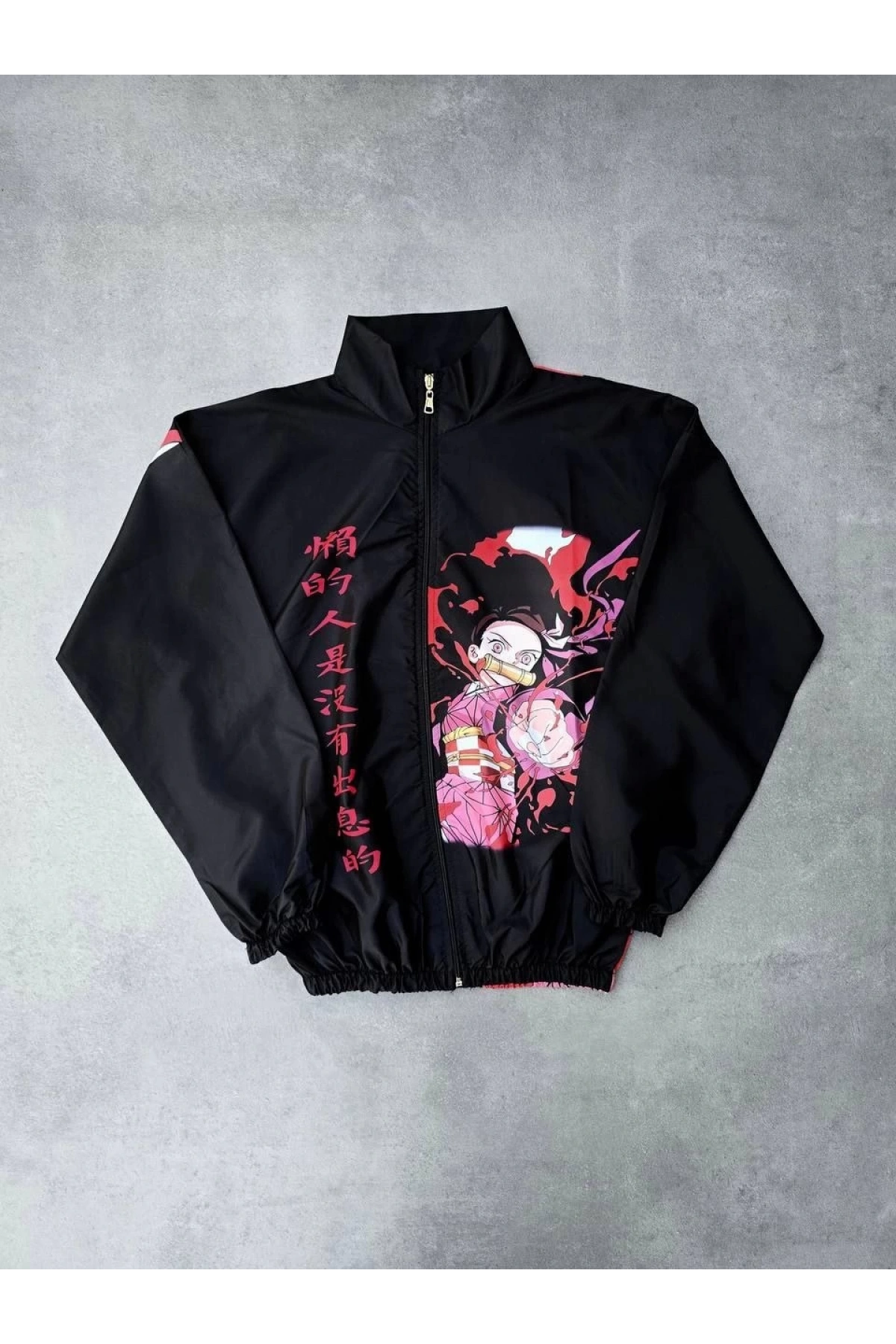 Fermuarlı Dijital Baskılı Rüzgarlık - Siyah