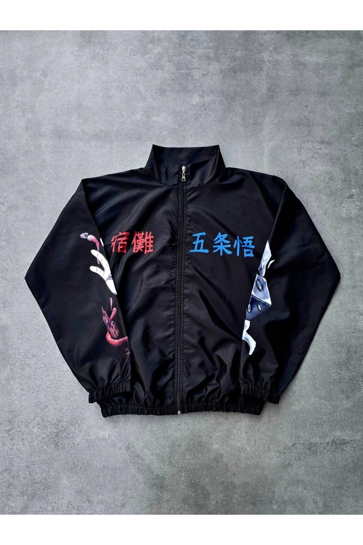 Fermuarlı Dijital Baskılı Rüzgarlık - Siyah