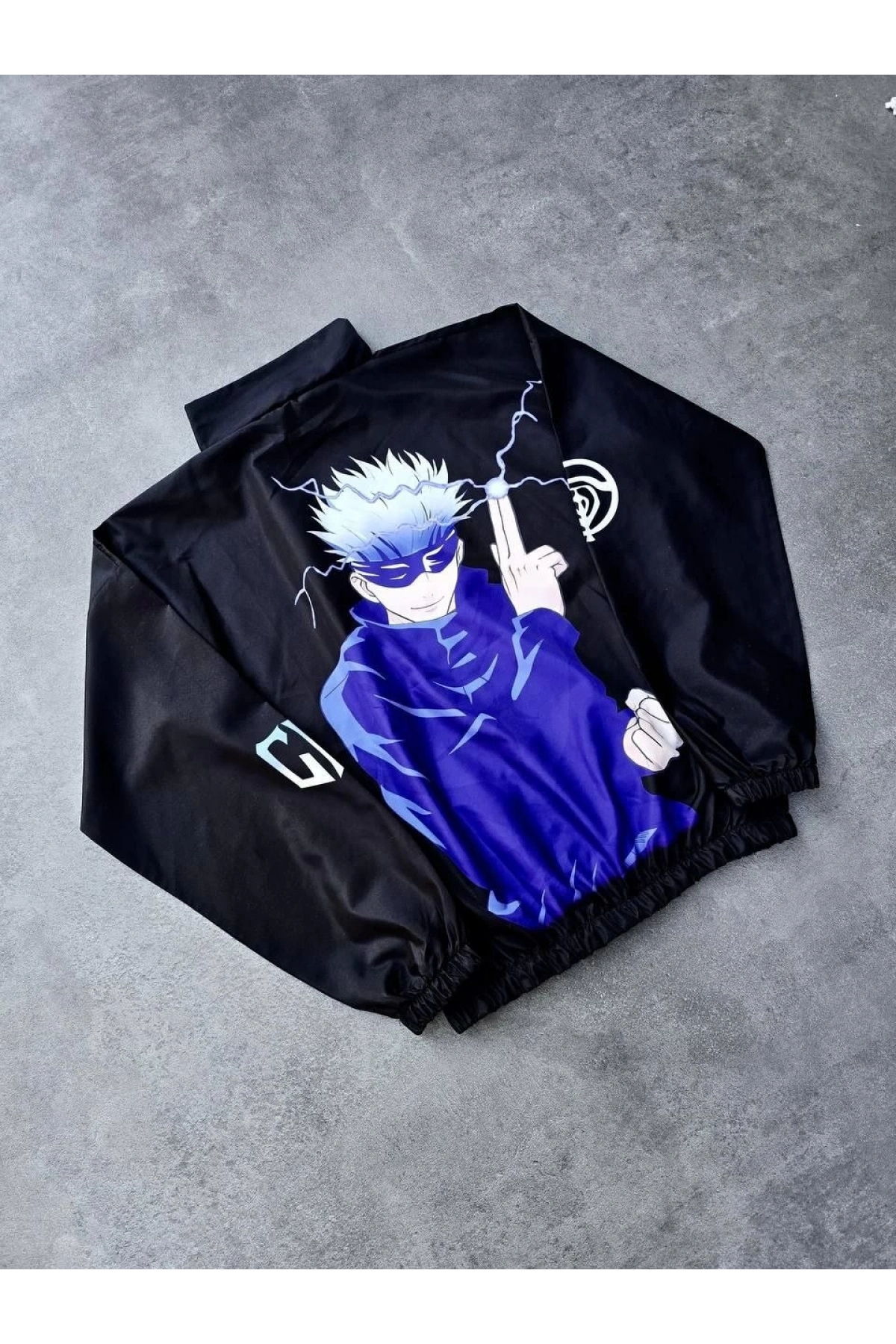 Fermuarlı Dijital Baskılı Rüzgarlık - Siyah