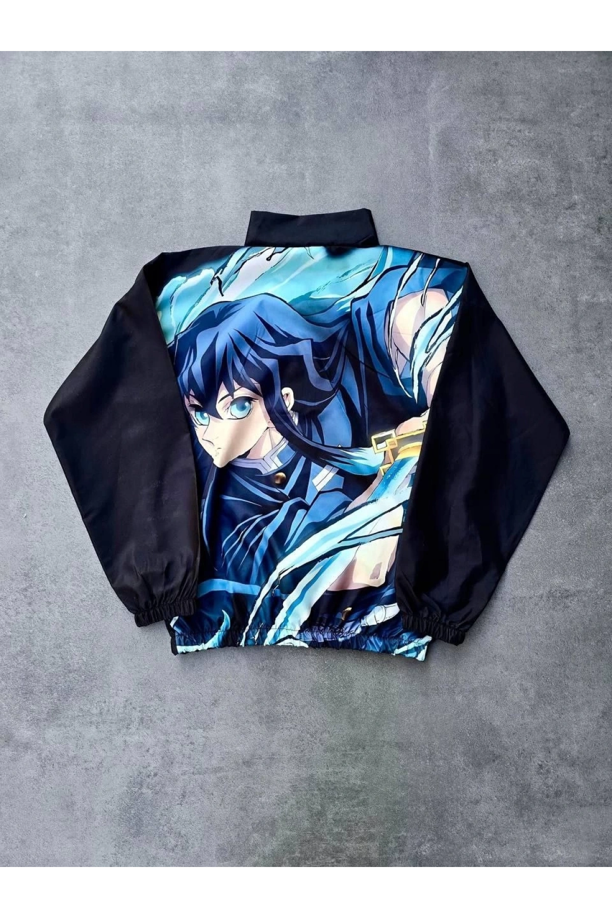 Fermuarlı Dijital Baskılı Rüzgarlık - Siyah