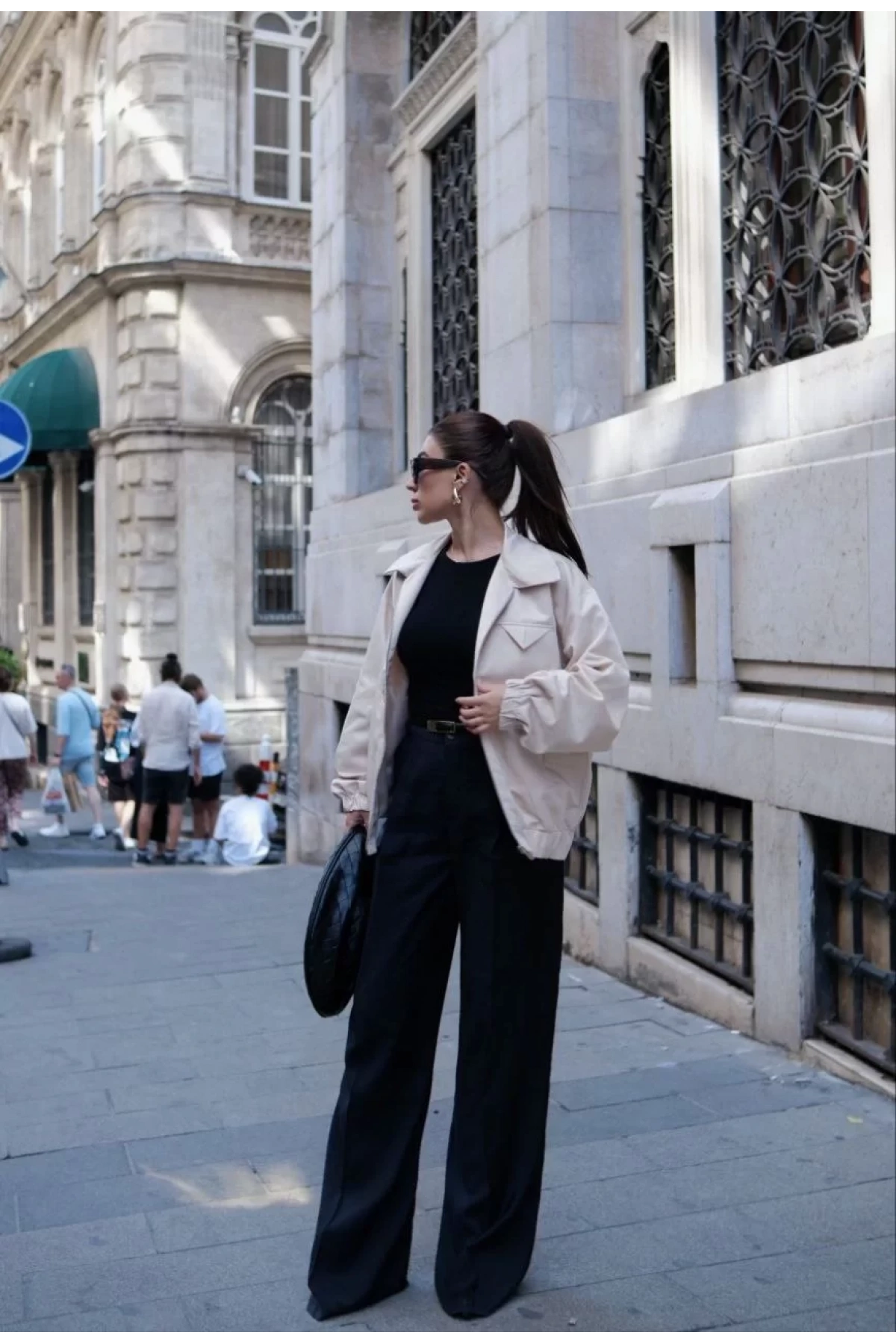 Fermuarlı Gömlek Yaka Bomber Ceket - Beyaz