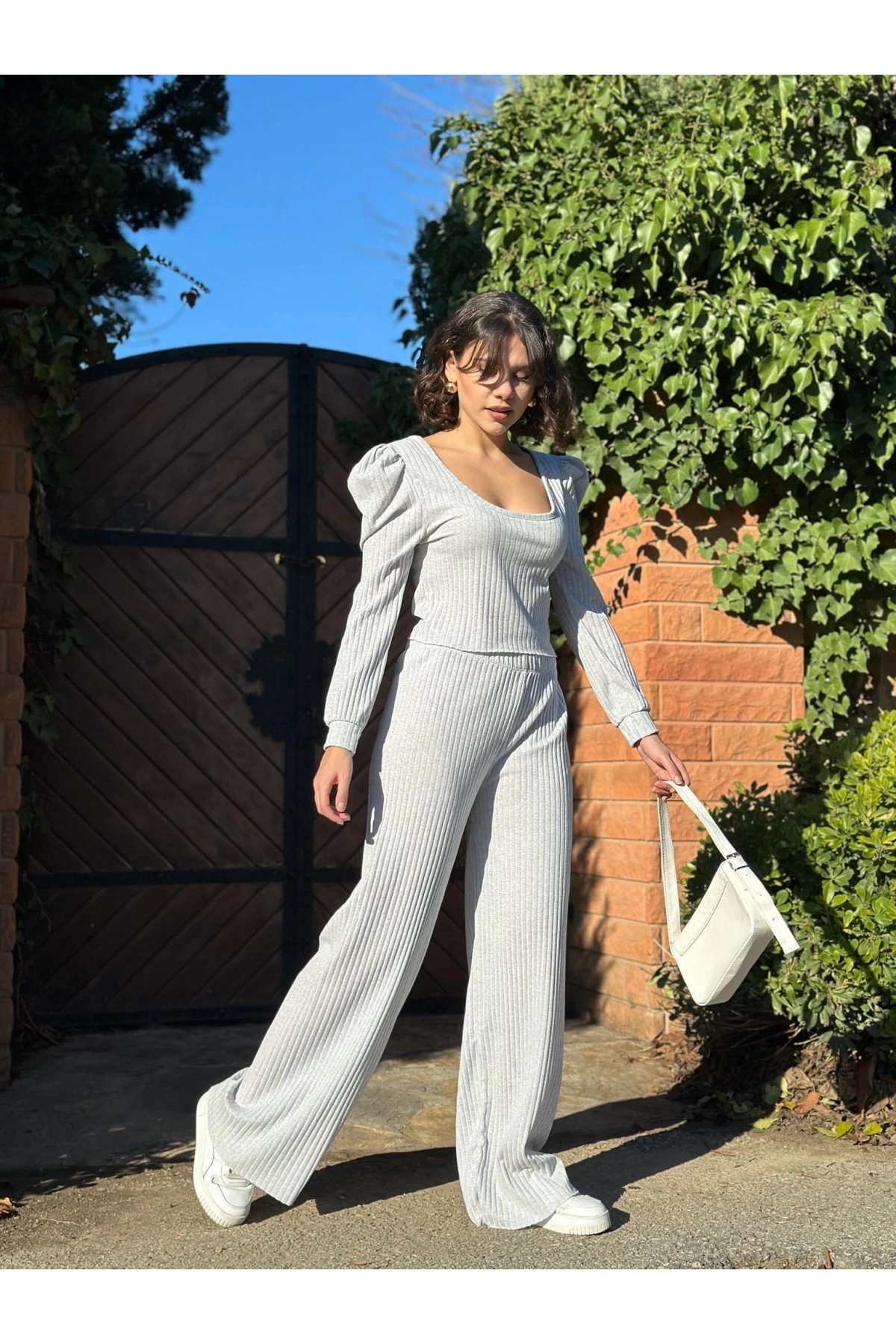 Fitilli prenses kol alt üst takım gri