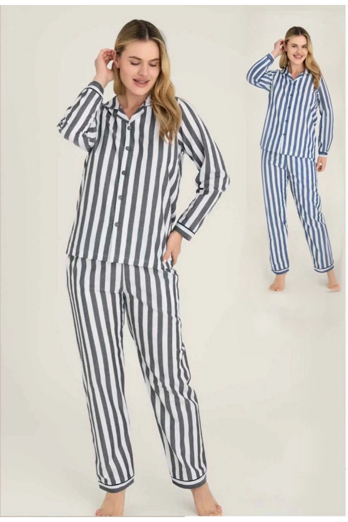 Freshness 4007 Kadın Uzun Kol Çizgili Gaffuriye Pijama Takımı