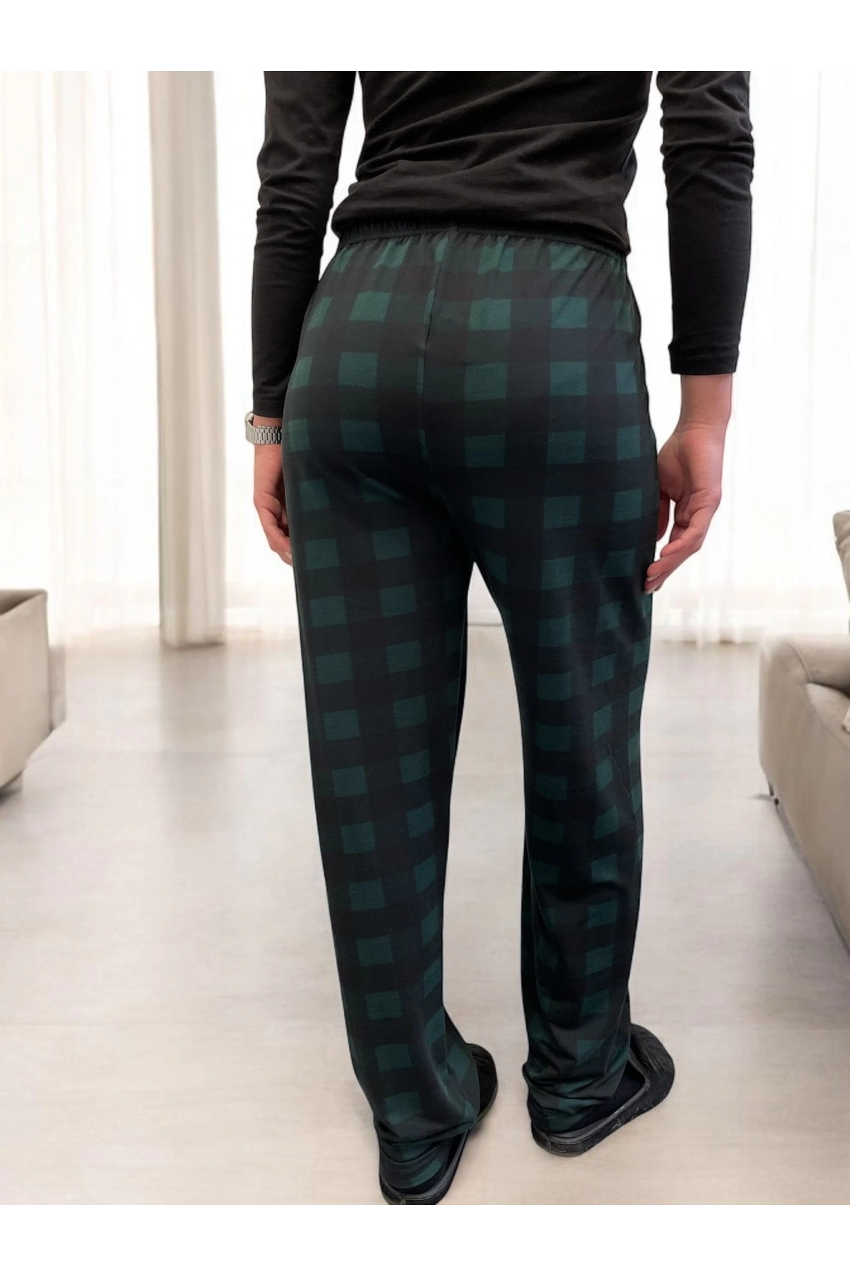 Freshness 801 Bayan Beli Lastikli Ekose Süet Tek Pijama Altı