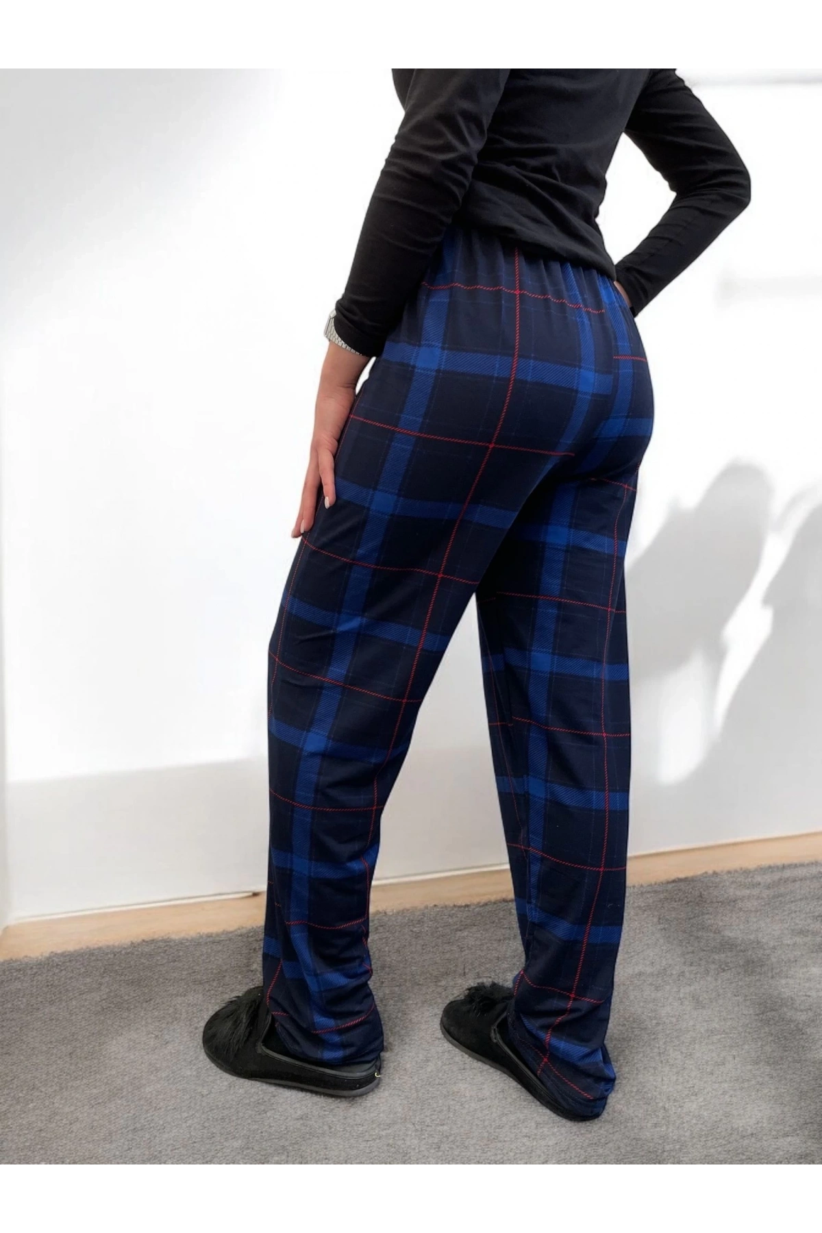 Freshness 801 Bayan Beli Lastikli Ekose Süet Tek Pijama Altı