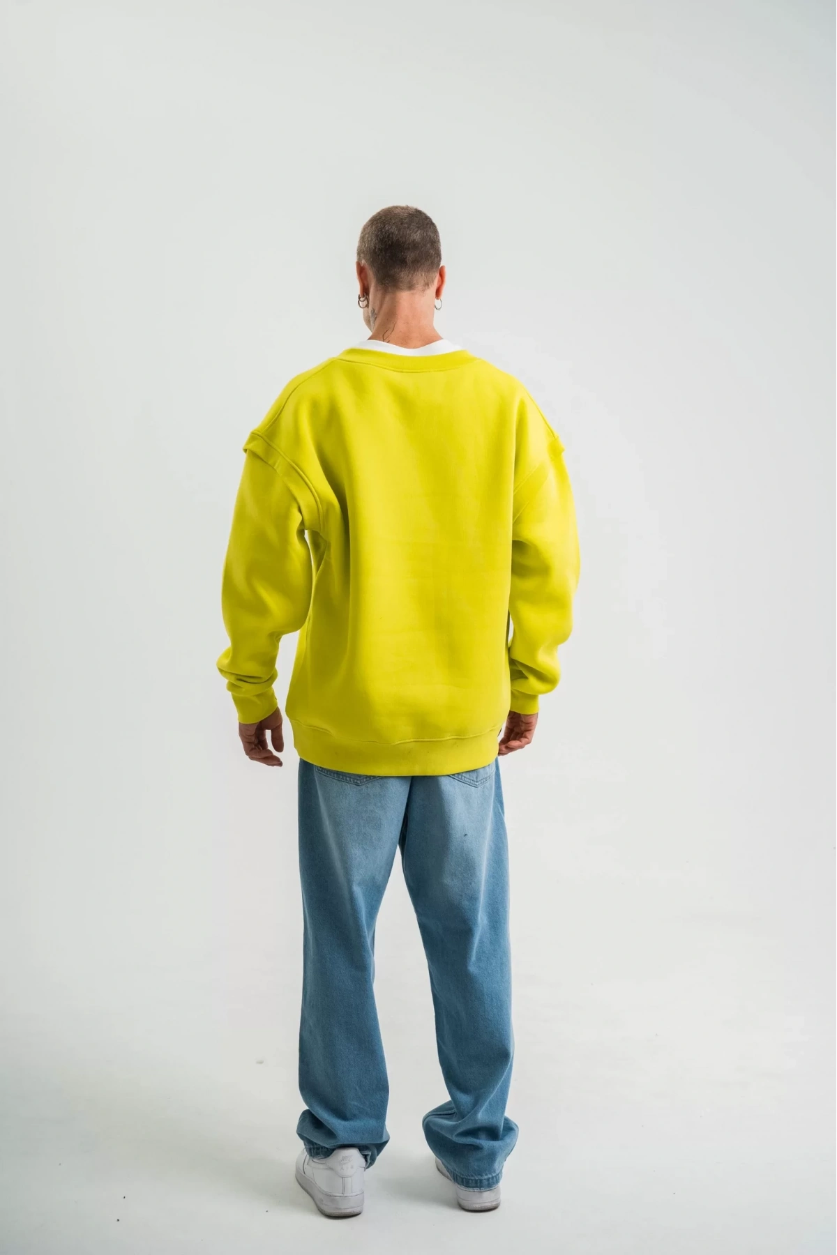 Geniş V yaka Kol Ribana Detaylı SweatShirt - Sarı