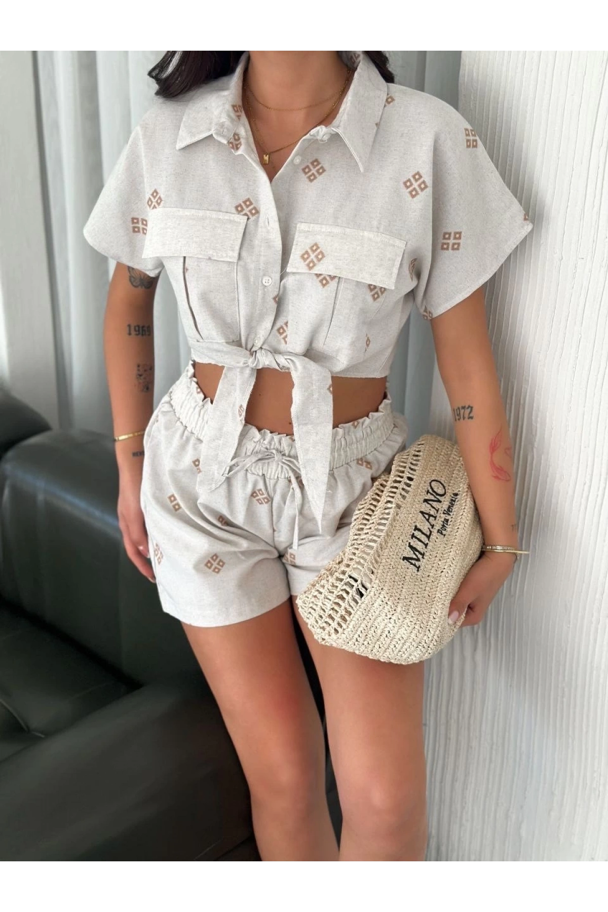 Gömlek şort keten takım s1052-1056