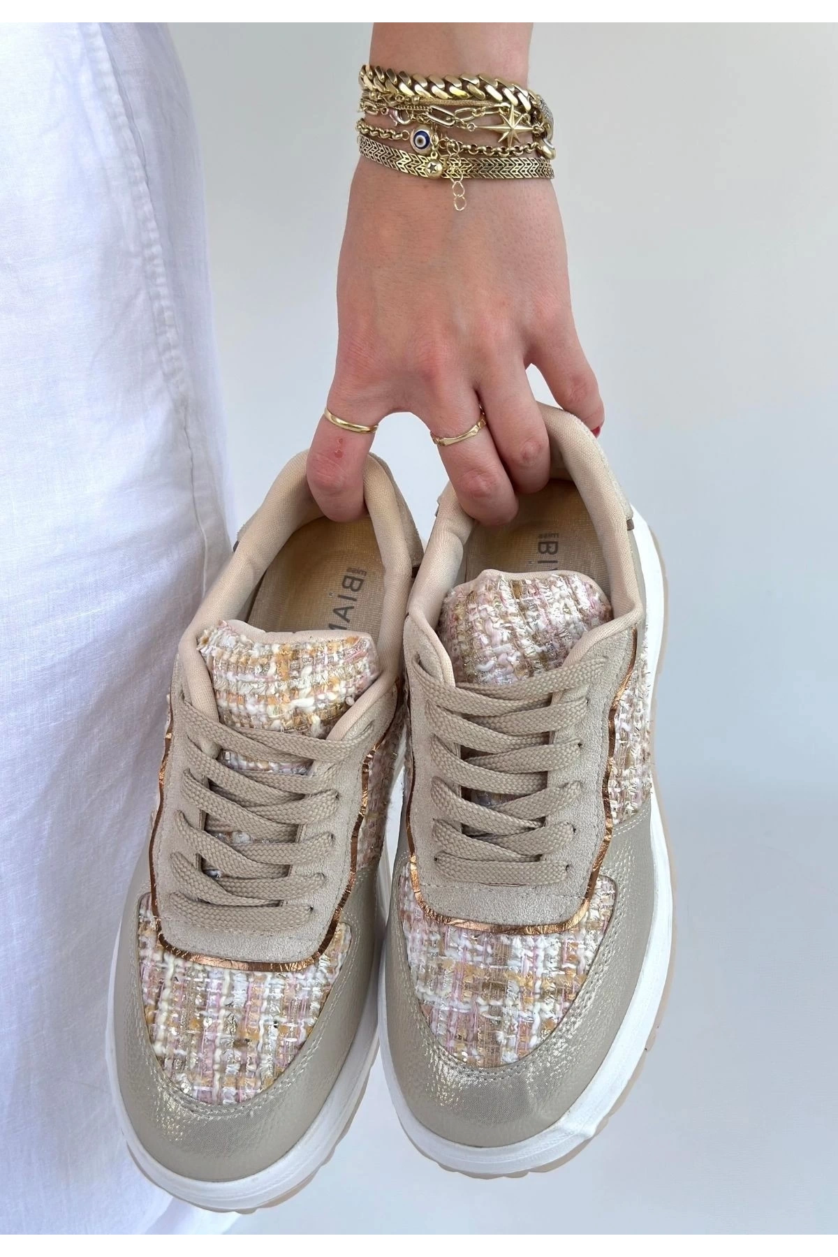 Hawer Bej Cilt Bağcıklı Spor Ayakkabı