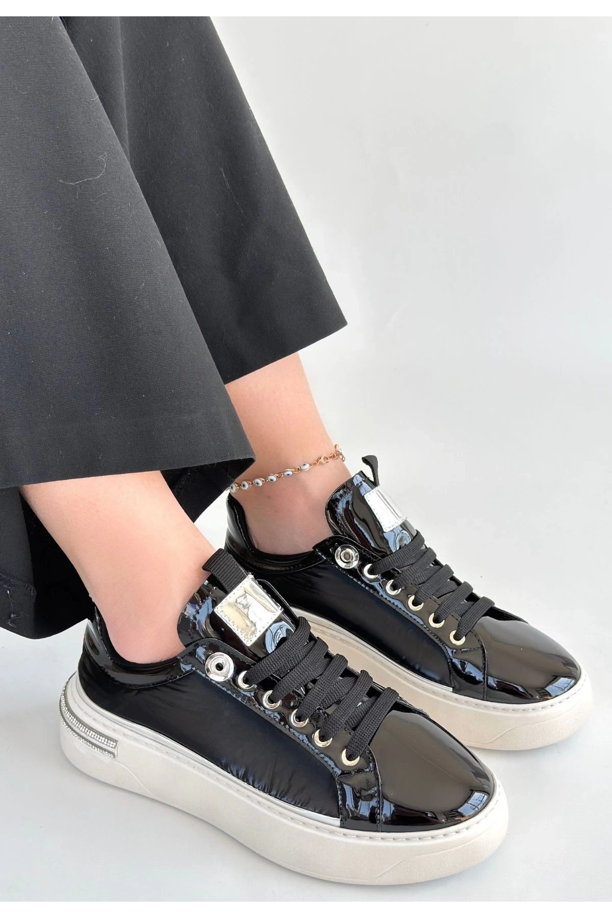 Hley Siyah Rugan Paraşüt Detaylı Bağcıklı Spor Ayakkabı