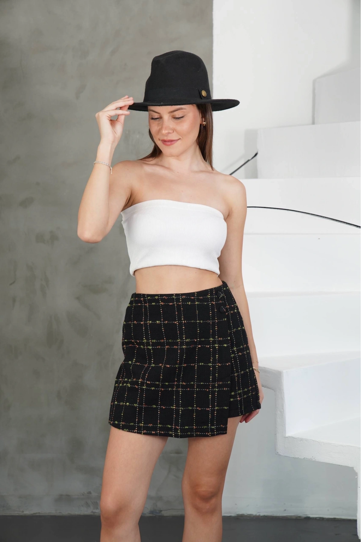 İki düğmeli şort etek siyah h26414