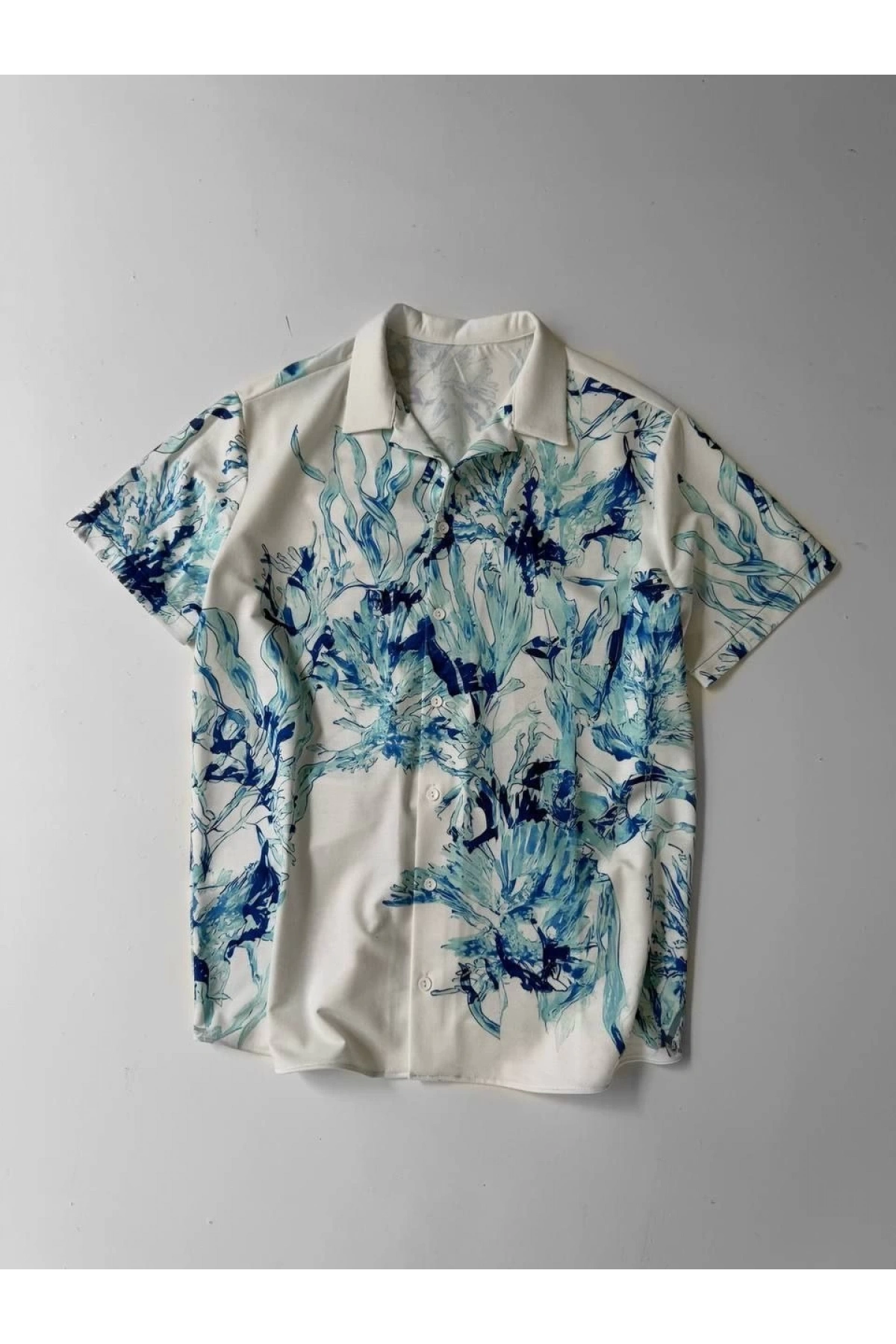 İki İplik Kumaş Baskılı Gömlek - Beyaz