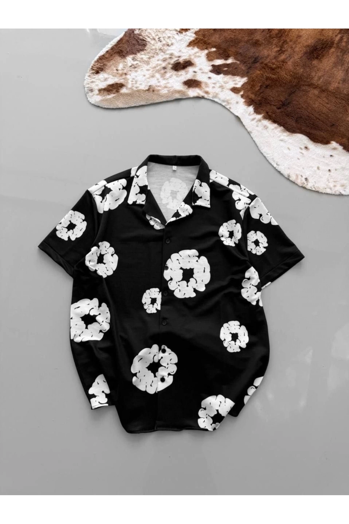 İki İplik Kumaş Baskılı Gömlek - Siyah