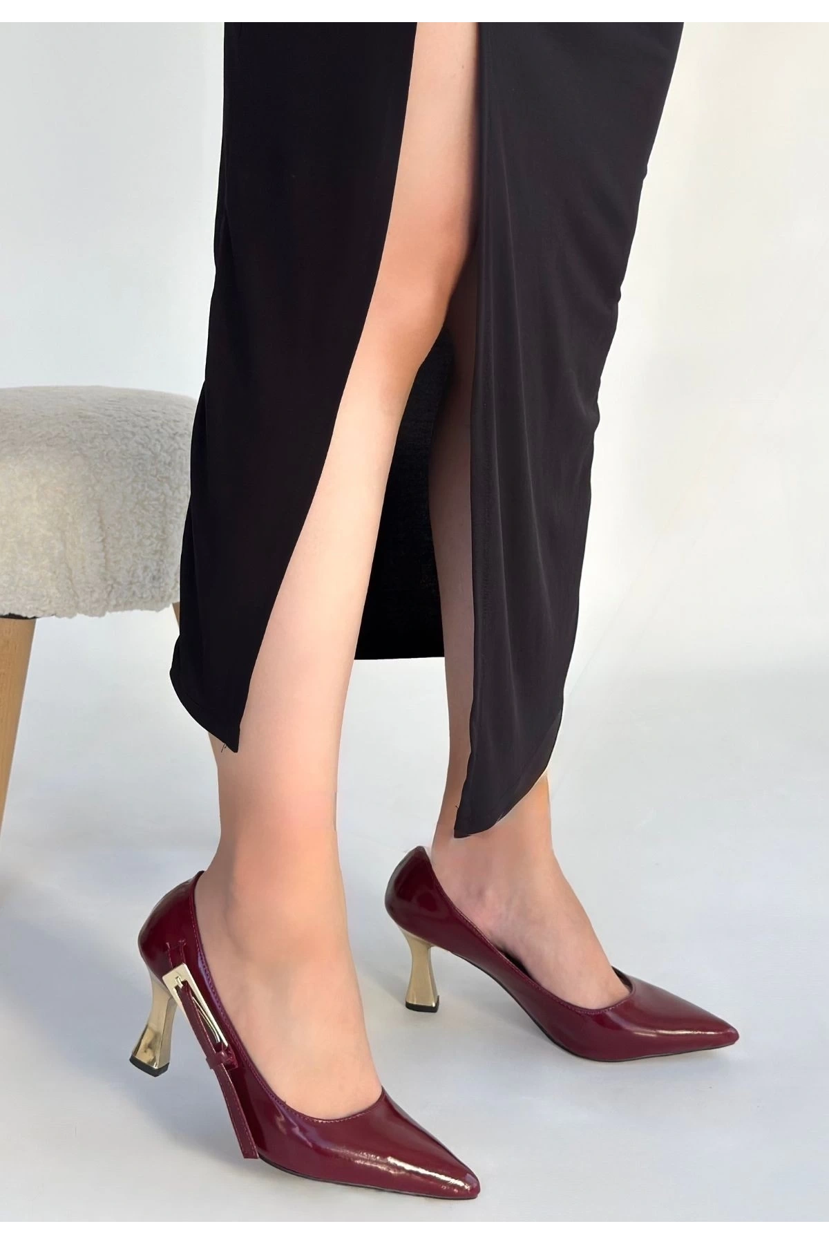 İnja Bordo Rugan Topuklu Ayakkabı