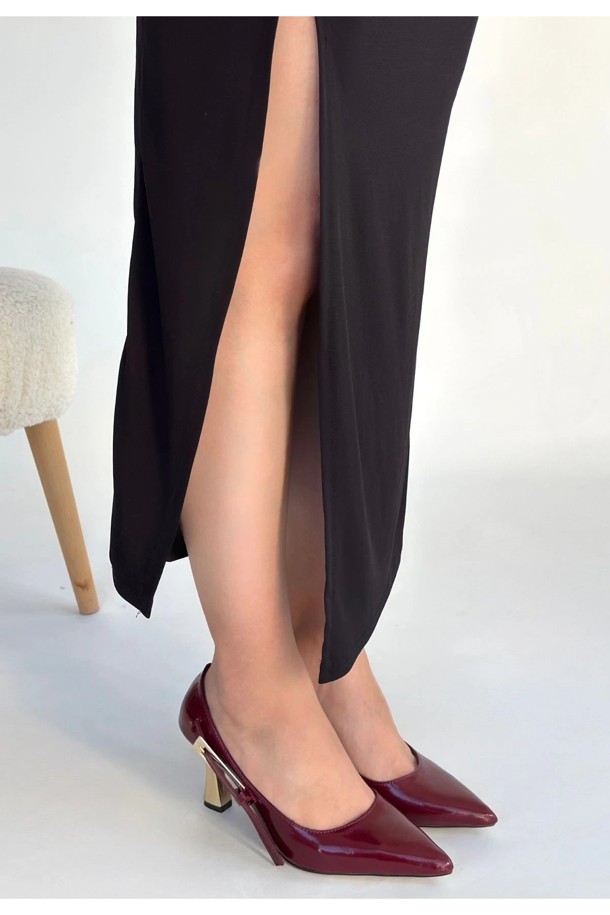 İnja Bordo Rugan Topuklu Ayakkabı