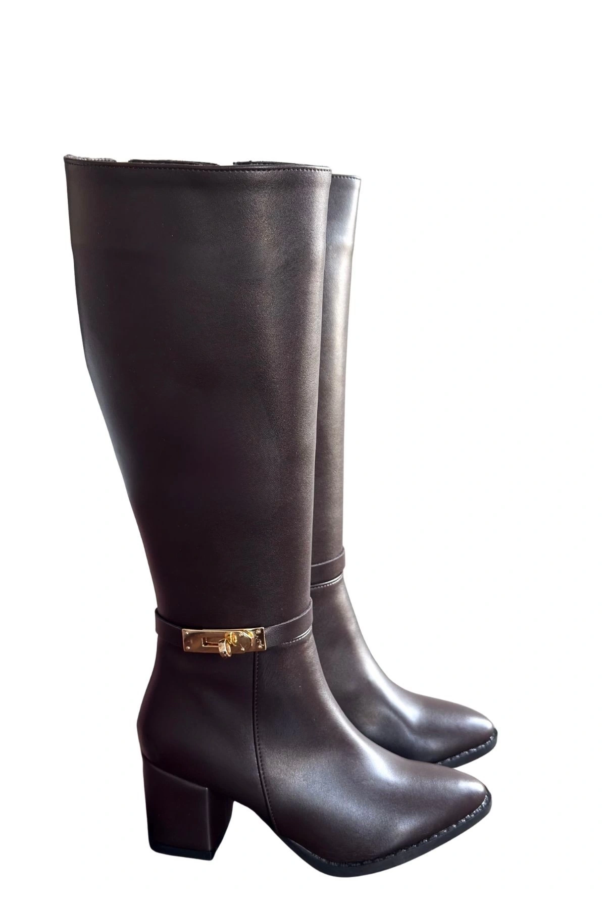 Jeoli Kahverengi Cilt Topuklu Çizme