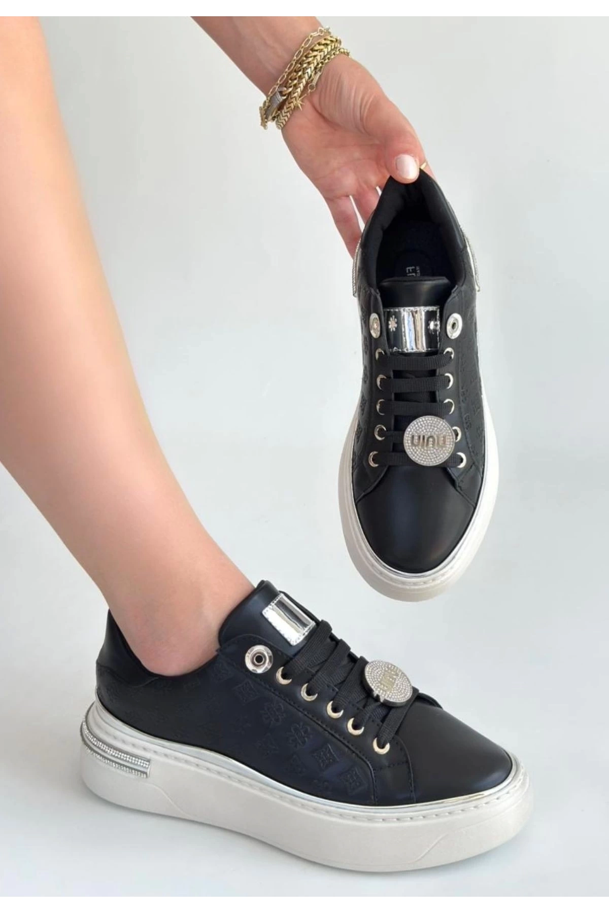 Jlar Siyah Cilt Bağcıklı Spor Ayakkabı